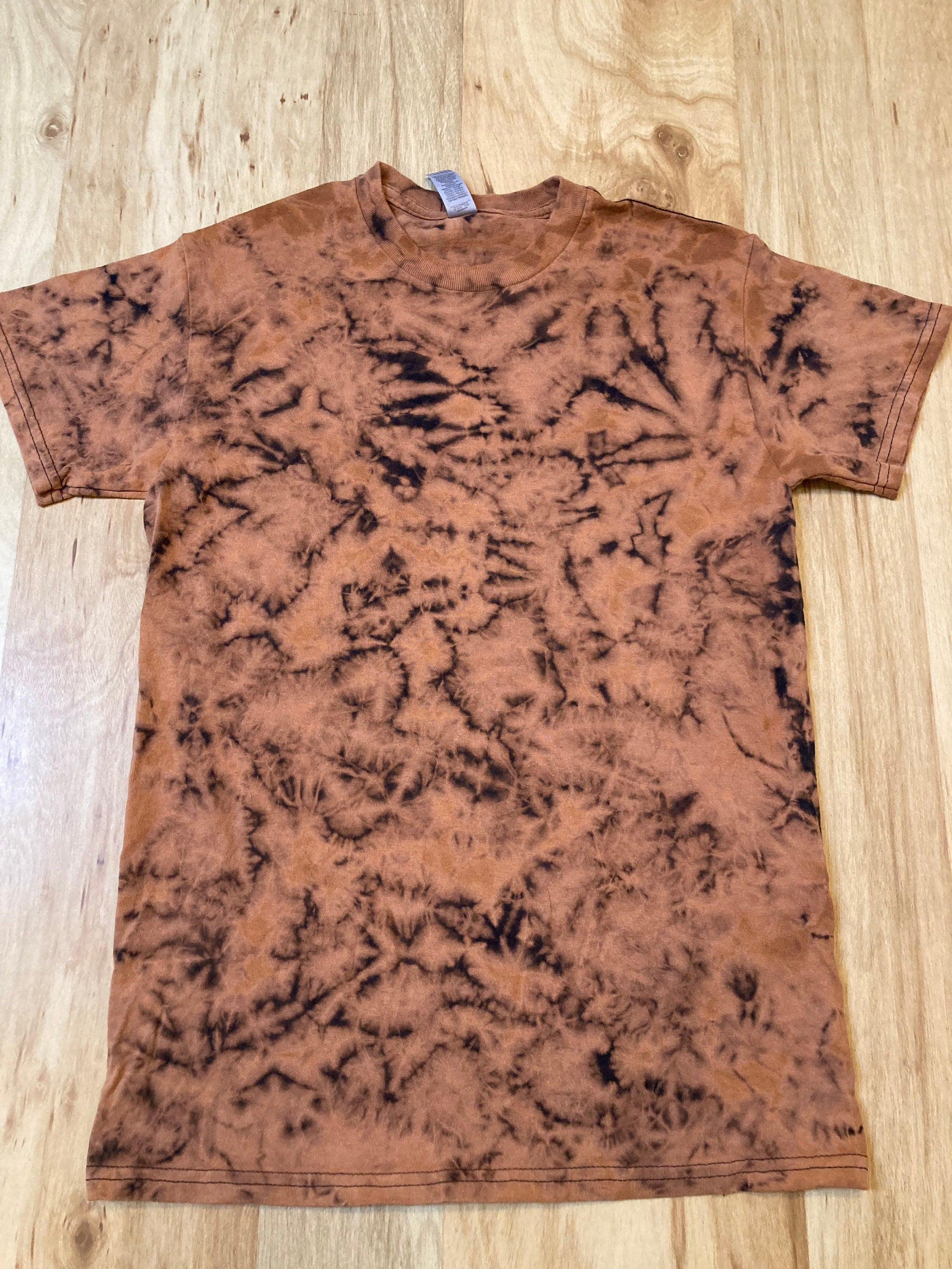 Small reverse dye bleach Tie Dye T-Shirt psychedelic flower mandala lotus mirror image fractal galaxy ice dye