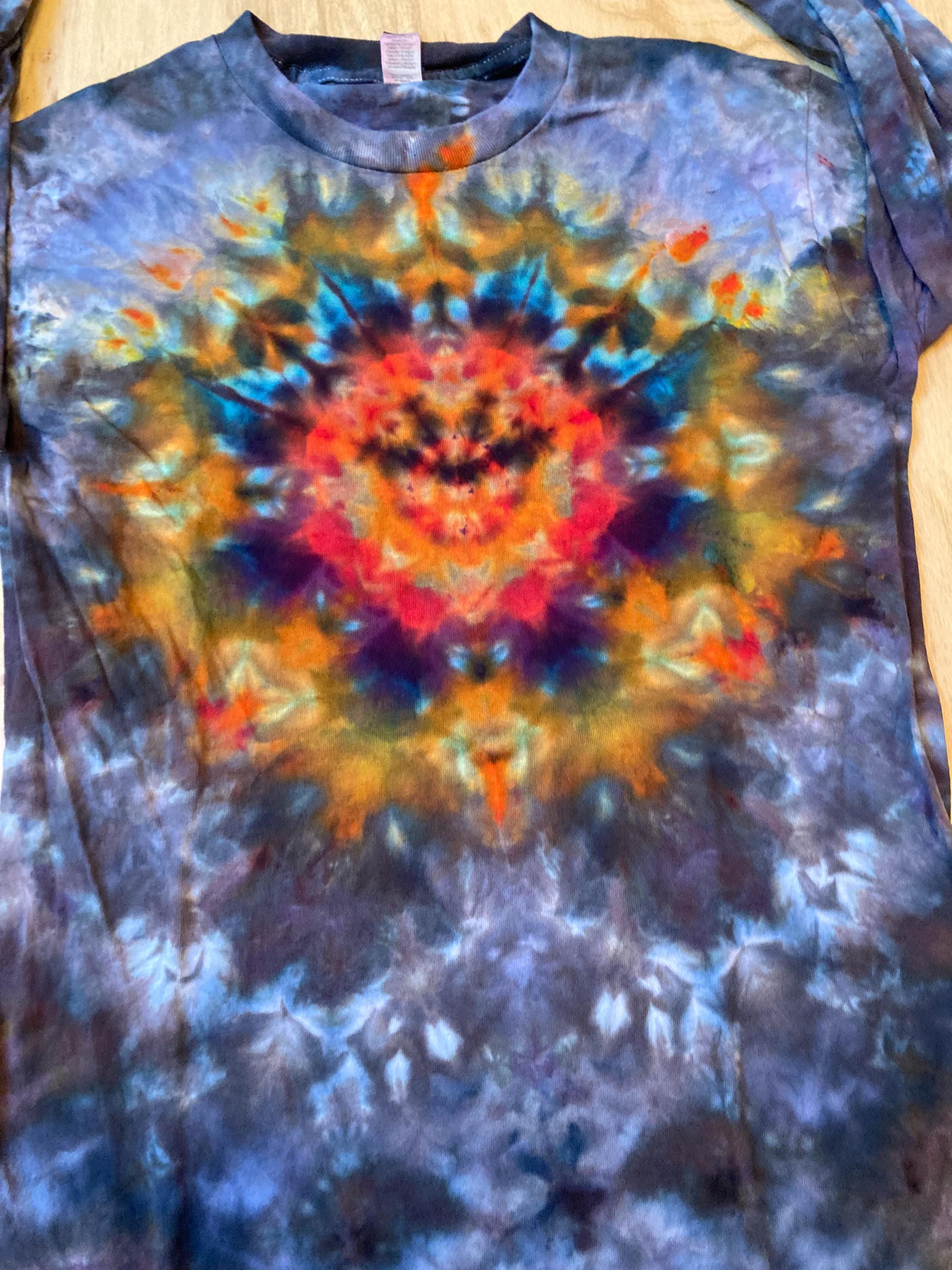 Small Shirt | Handmade Mandala Shirt | Trippy Tie Dye Tee | Lotus Flower Shirt | Oversized Tee | Psychedelic Shirt | Long Sleeve Yoga Tee