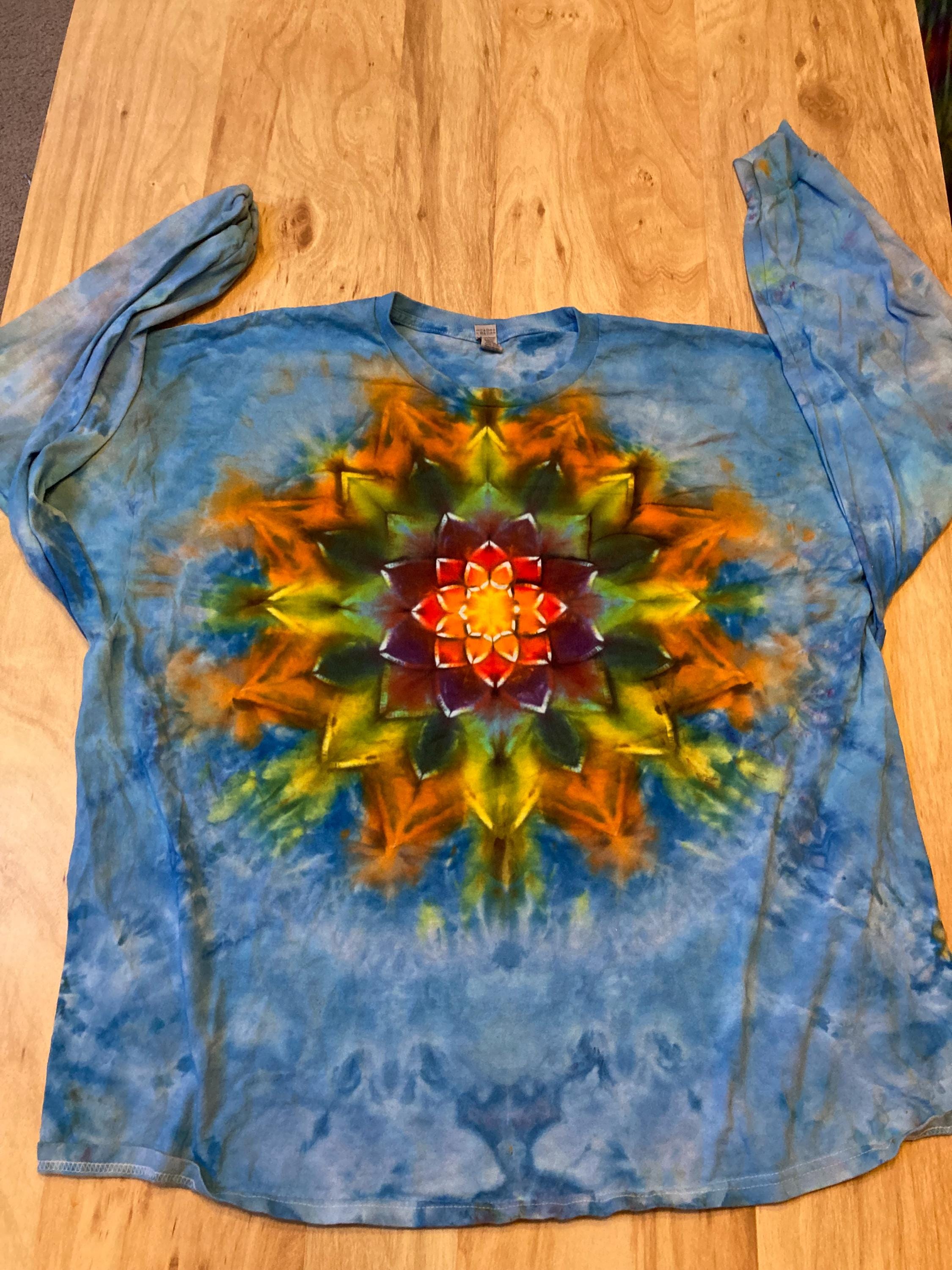3XL Shirt | Handmade Mandala Shirt | Trippy Tie Dye Tee | Lotus Flower Shirt | Oversized Tee | Psychedelic Shirt | Long Sleeve Yoga Tee
