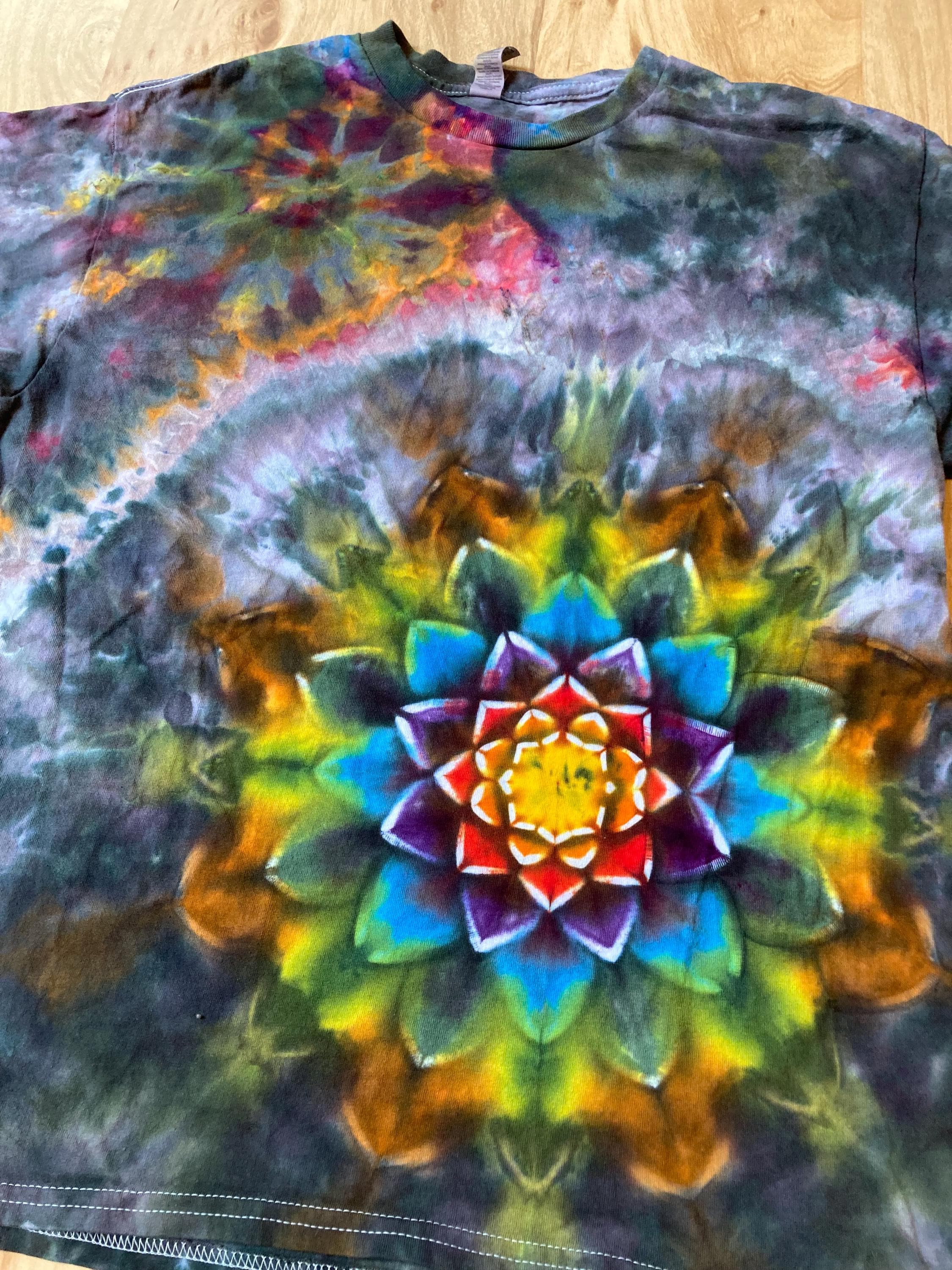 Large Special Tie Dye T-Shirt psychedelic kaleidoscopic mandala  ice dye