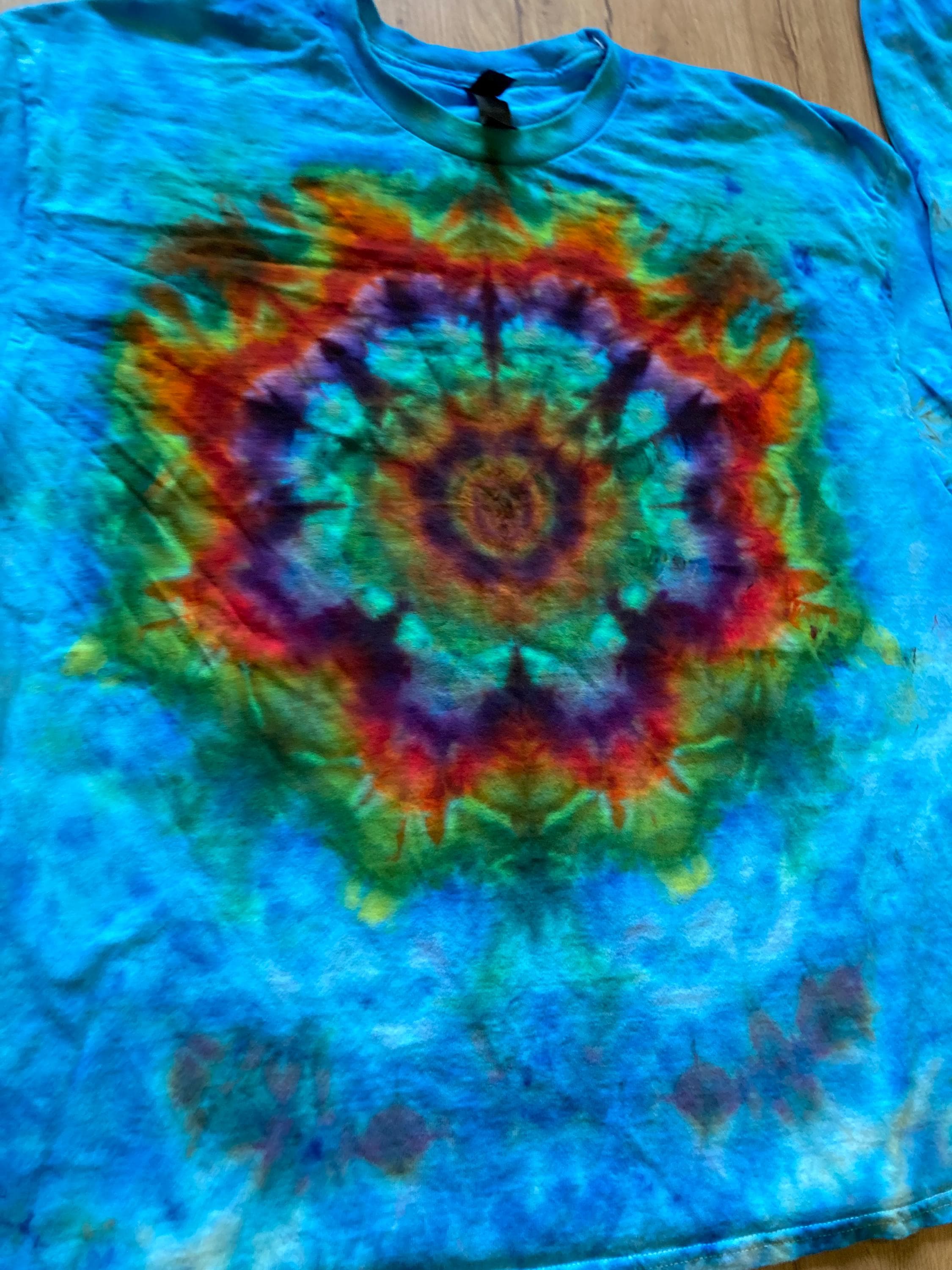 XL Shirt | Handmade Mandala Shirt | Trippy Tie Dye Tee | Lotus Flower Shirt | Oversized Tee | Psychedelic Shirt | Long Sleeve Yoga Tee