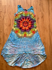Small Dress | Psychedelic Hippie Dress | High Low Tie Dye Dress | Mandala Flower Tank Dress | Festival Apparel | Galaxy Ice Dye Dress