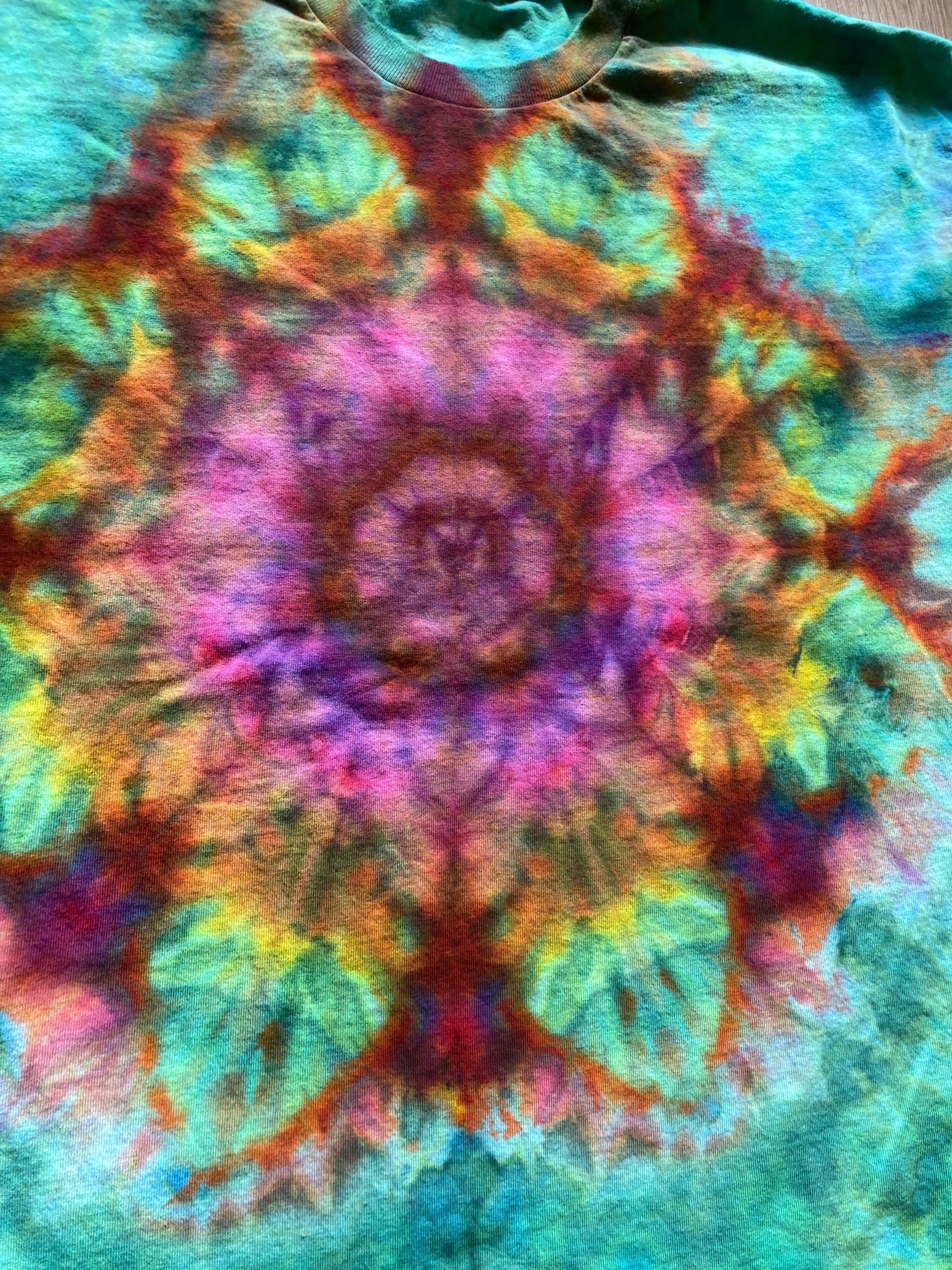 XL Shirt | Handmade Mandala Shirt | Trippy Tie Dye Tee | Lotus Flower Shirt | Oversized Tee | Psychedelic Shirt | Long Sleeve Yoga Tee