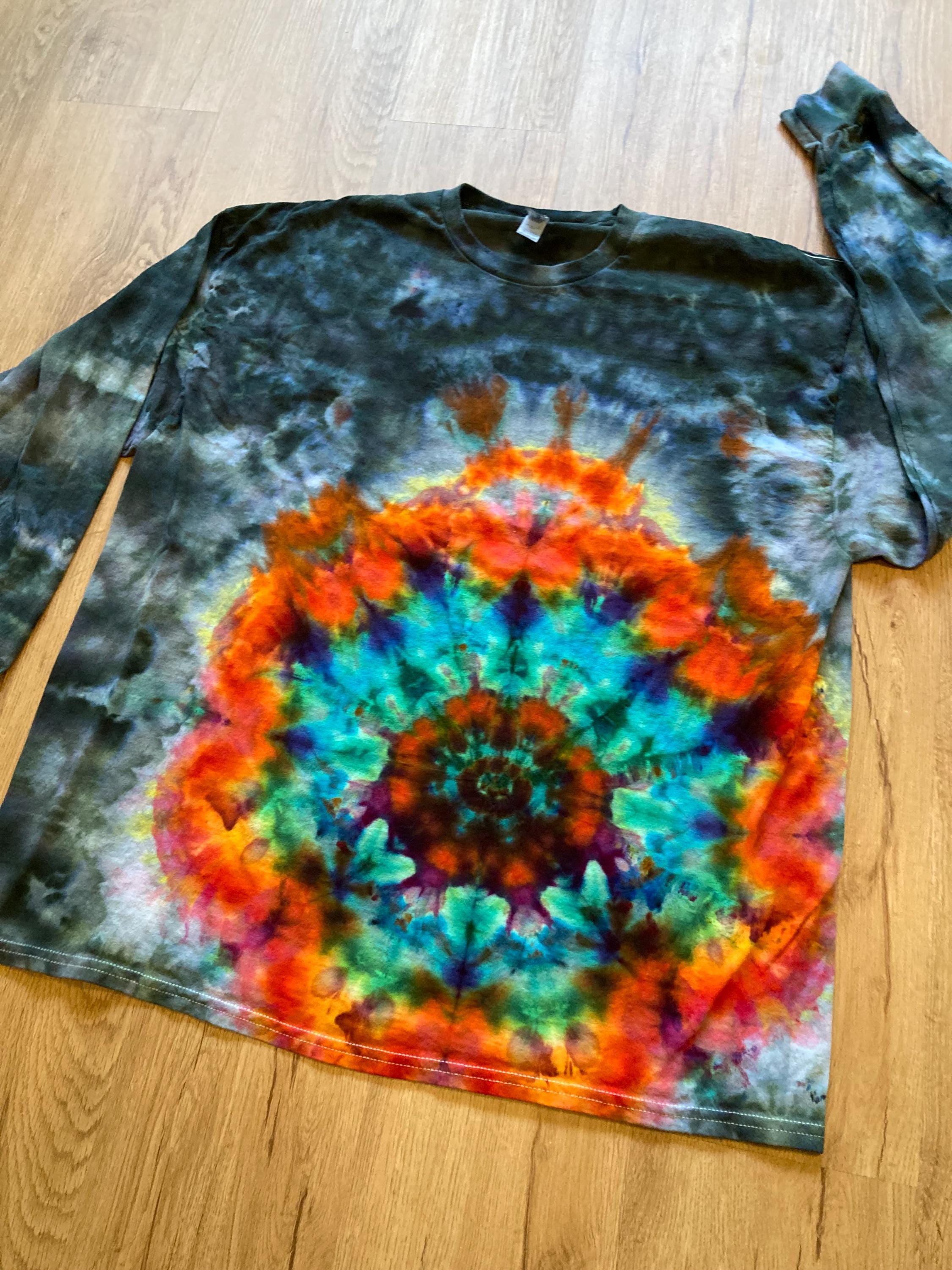 2XL Handmade Mandala Shirt | Trippy Tie Dye Tee | Lotus Flower Shirt | Oversized Tee | Psychedelic Shirt | Long Sleeve Yoga Tee