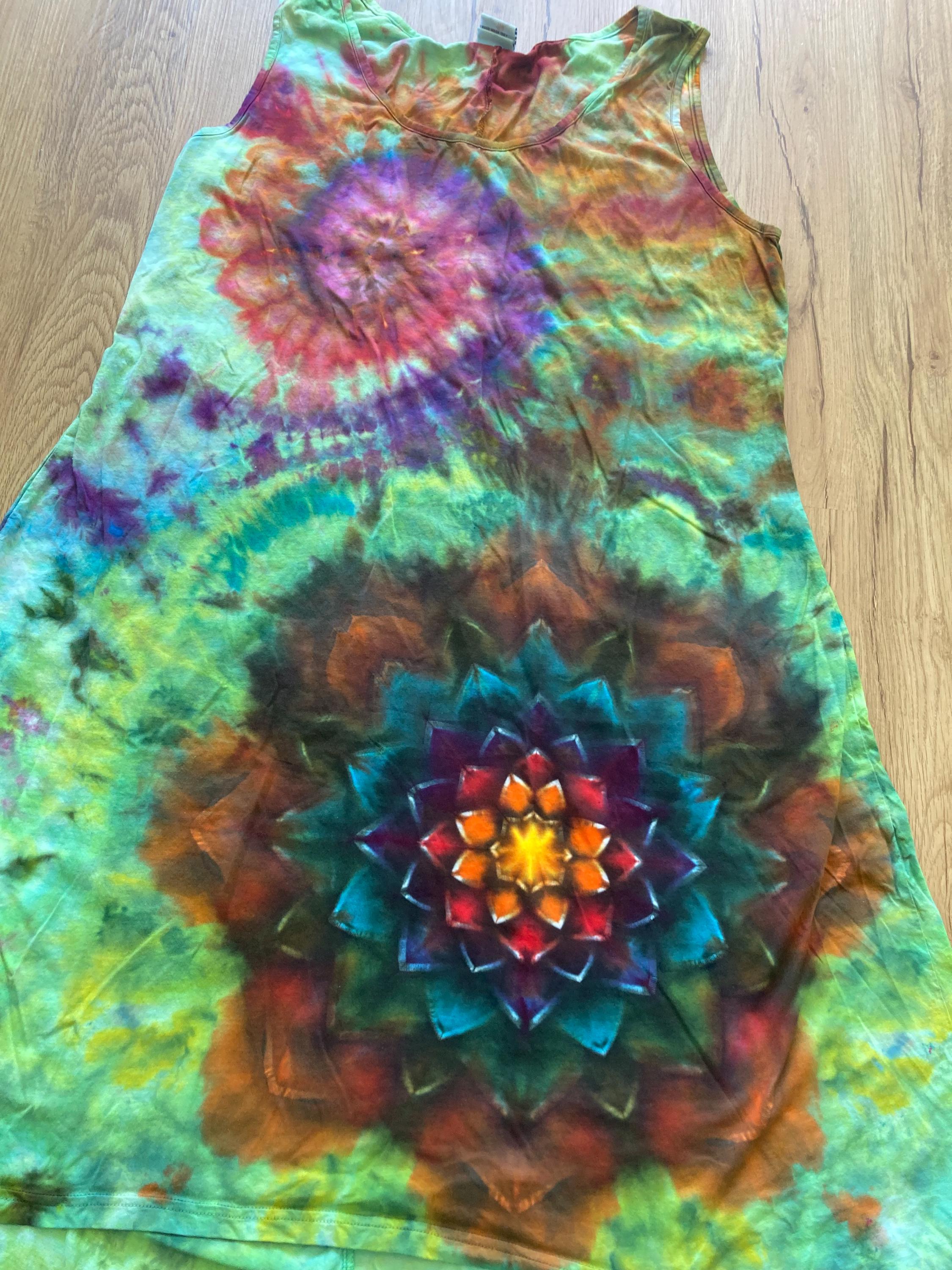 Large  Special Tie Dye dress Psychedelic  kaleidoscopic burst mandala flower Galaxy
