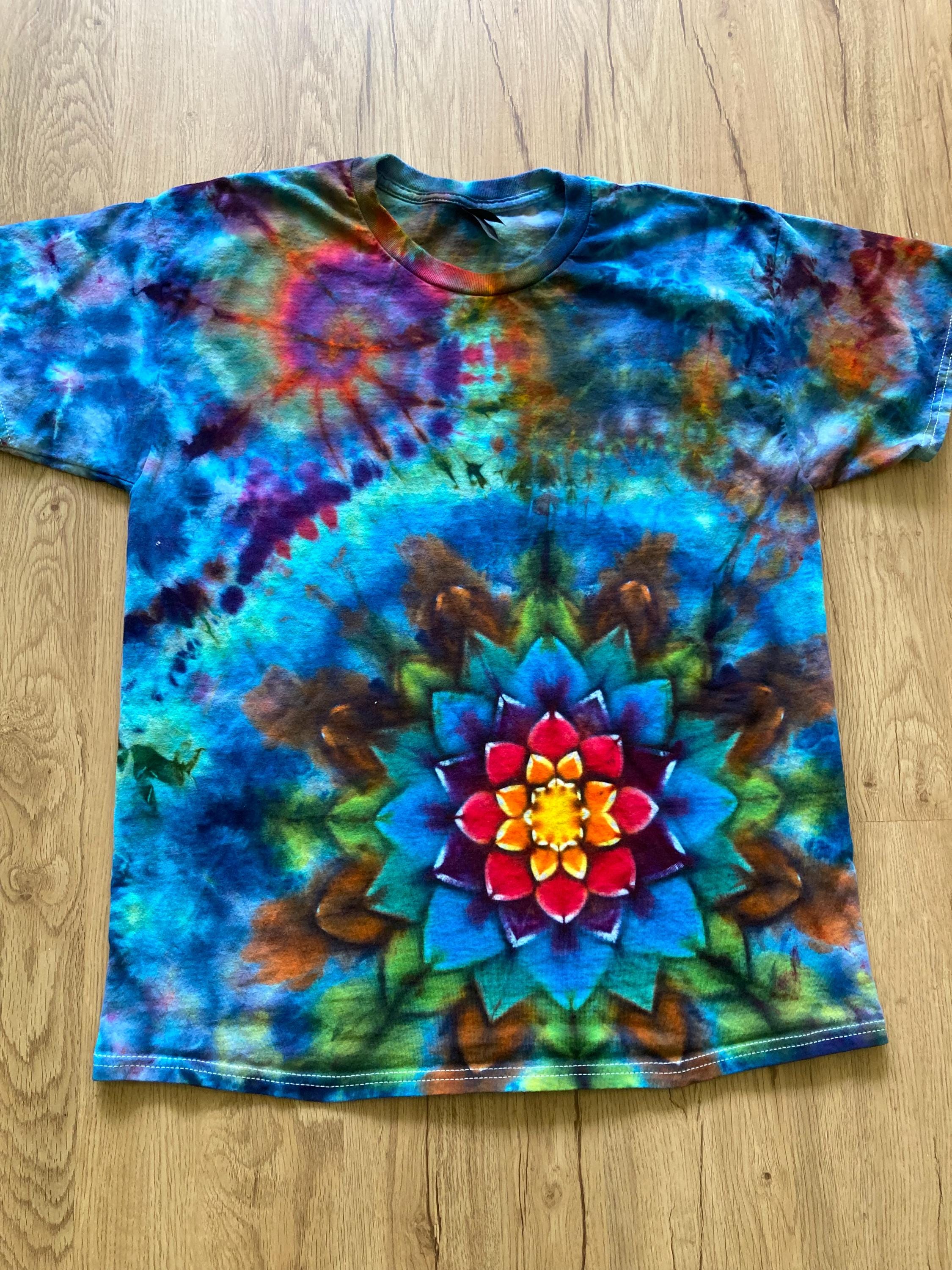 Large Special Tie Dye T-Shirt psychedelic kaleidoscopic mandala  ice dye