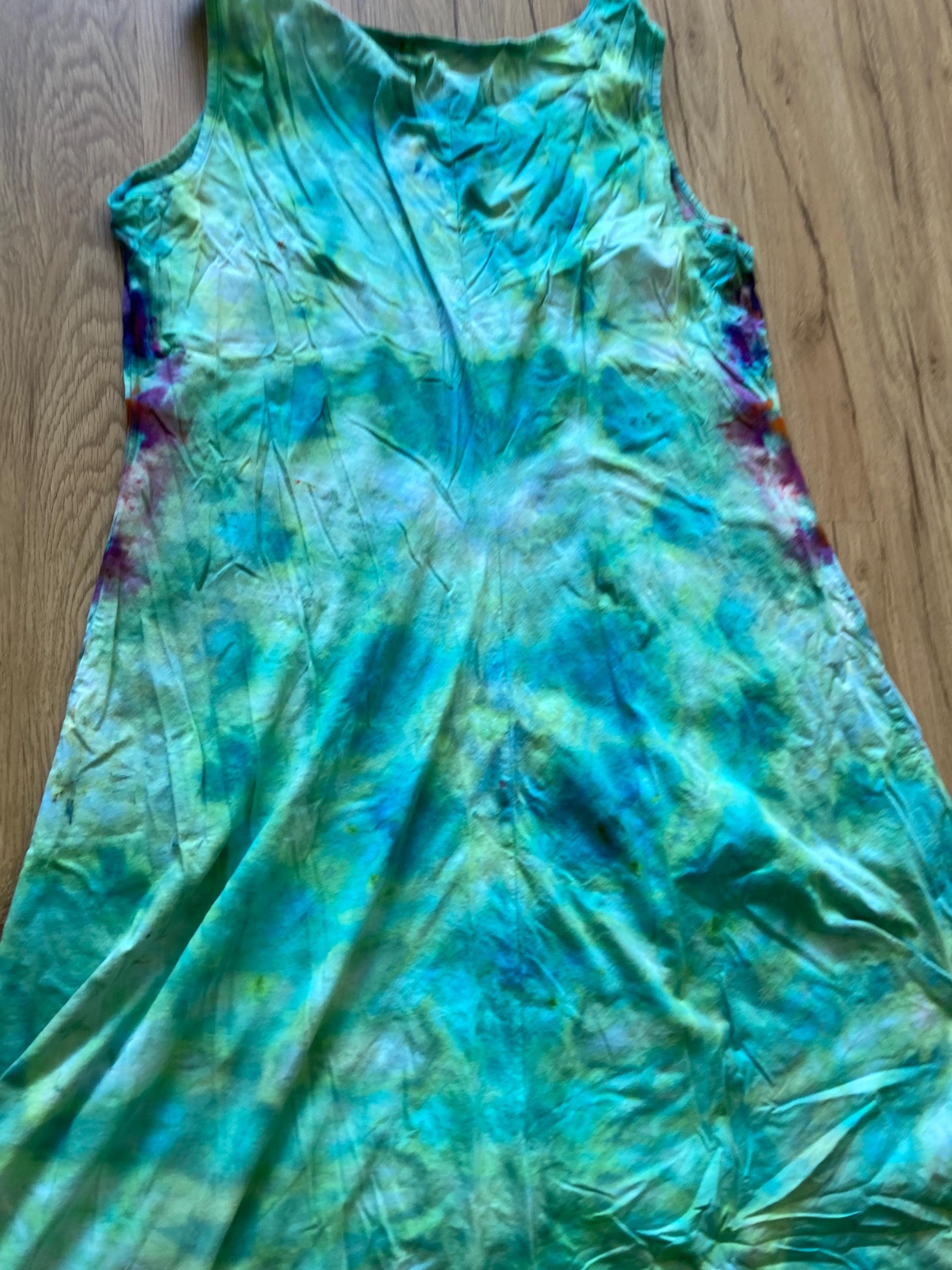 Size Large Dress | Psychedelic Hippie Dress | High Low Tie Dye Dress | Mandala Flower Tank Dress | Festival Apparel | Galaxy Ice Dye Dress