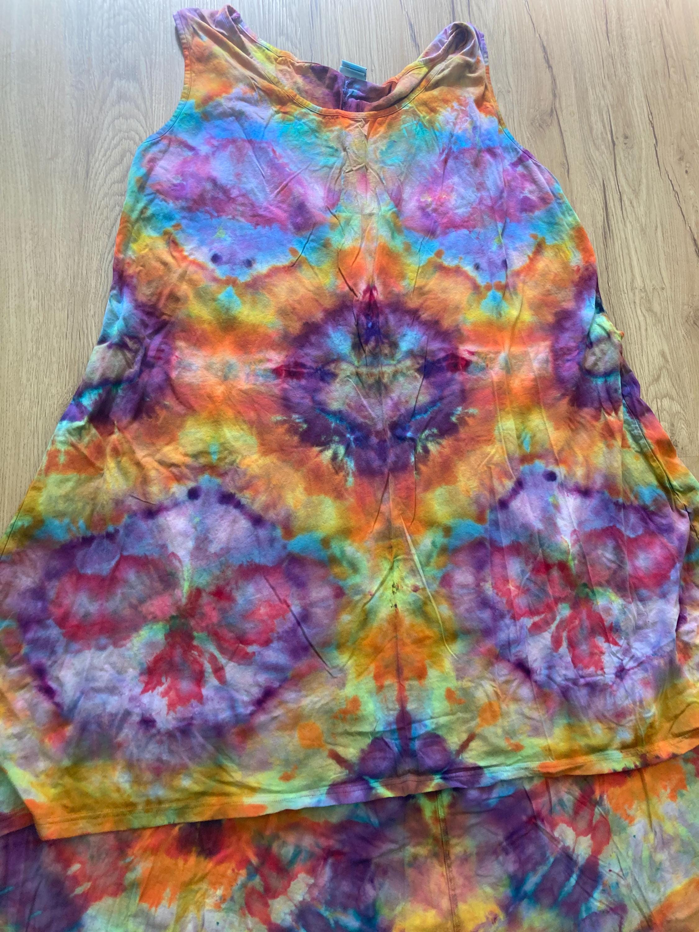 Size 2xl Dress | Psychedelic Hippie Dress | High Low Tie Dye Dress | Mandala Flower Tank Dress | Festival Apparel | Galaxy Ice Dye Dress