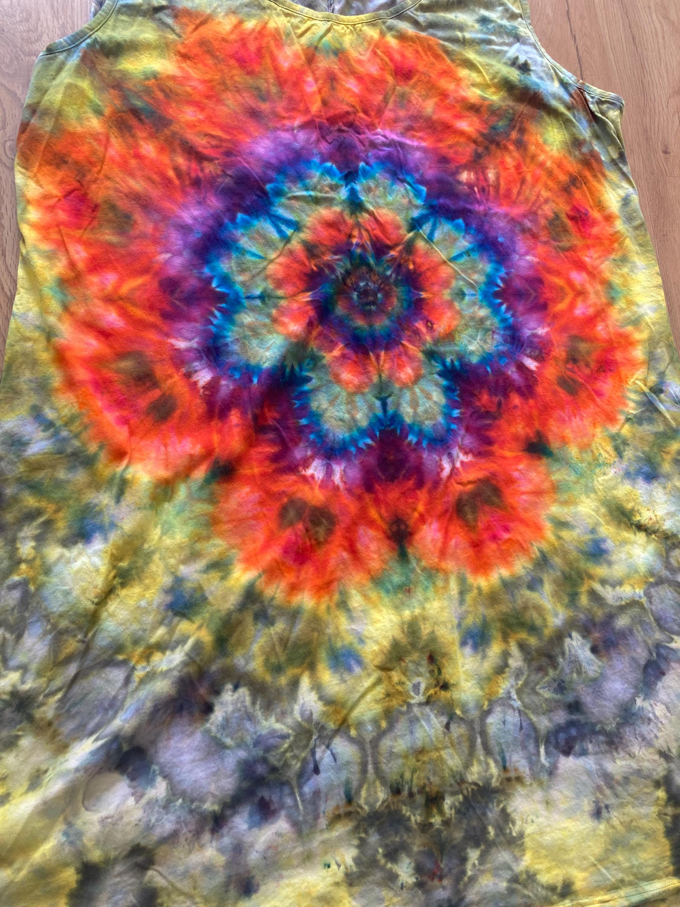Size 2xl Dress | Psychedelic Hippie Dress | High Low Tie Dye Dress | Mandala Flower Tank Dress | Festival Apparel | Galaxy Ice Dye Dress