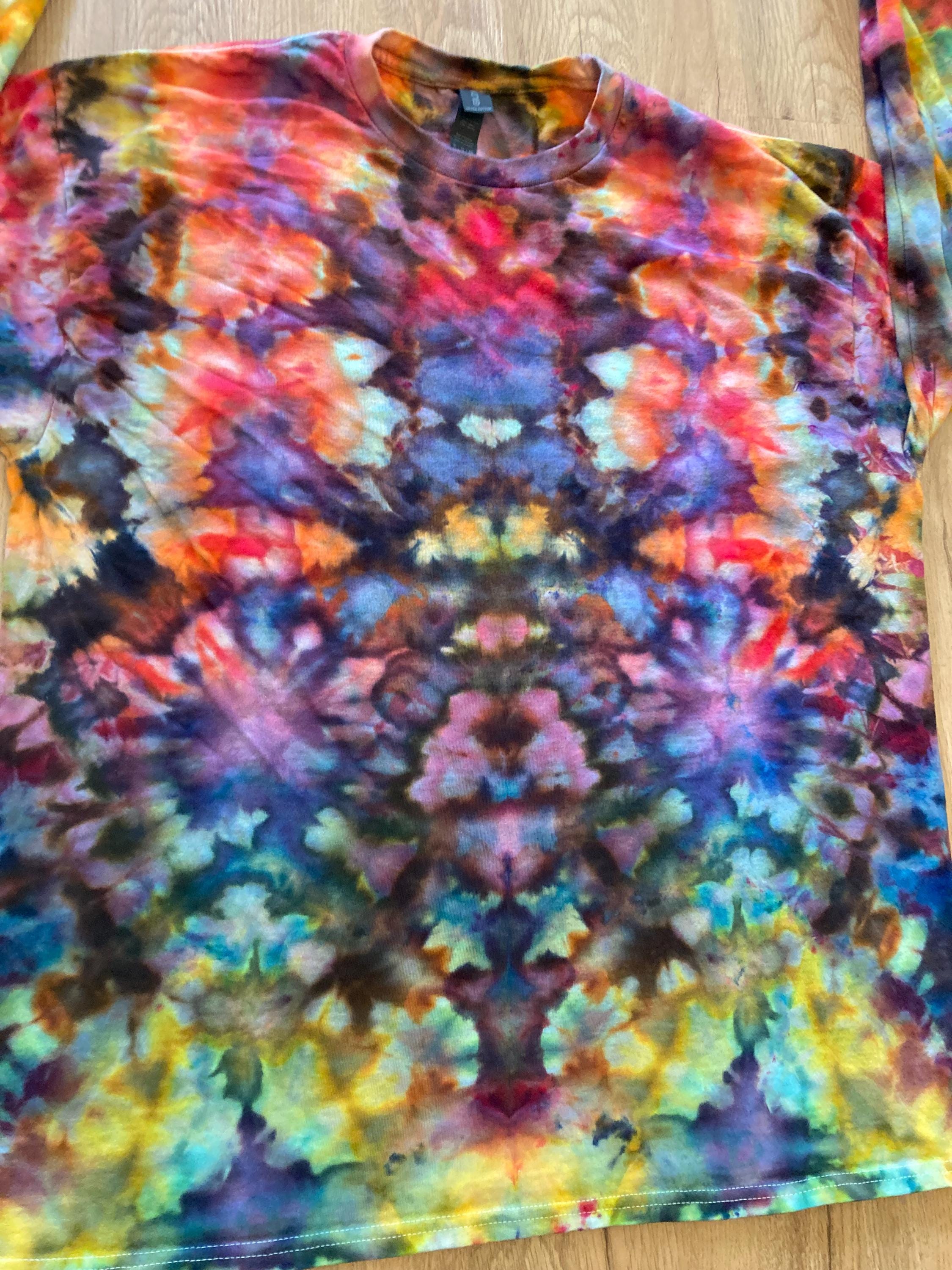 XL Shirt | Handmade fractal Shirt | Trippy Tie Dye Tee | Lotus Flower Shirt | Oversized Tee | Psychedelic Shirt | Long Sleeve Yoga Tee