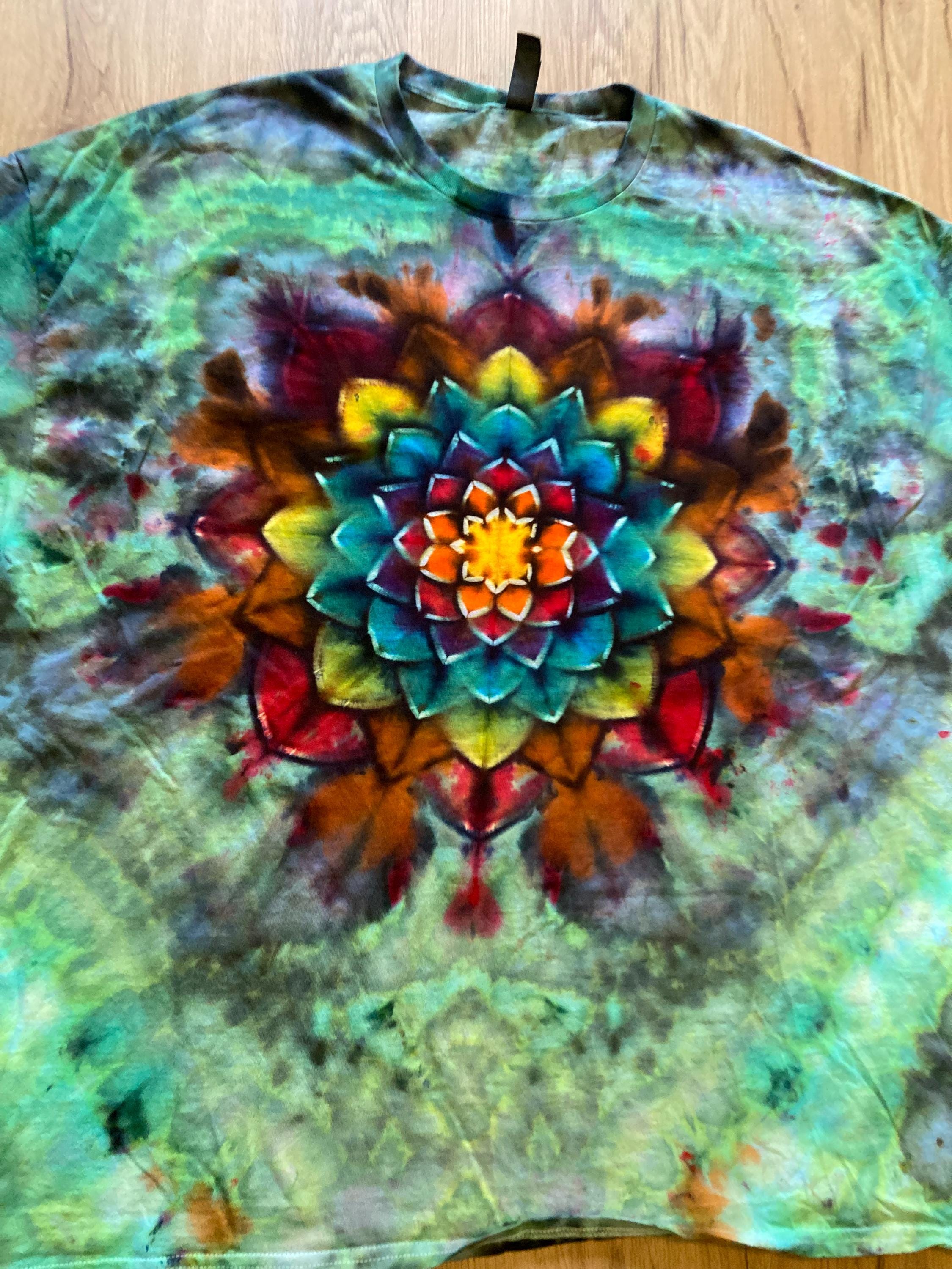 4XL | Lotus Tie Dye Shirt | Psychedelic T Shirt | Galaxy Ice Dye Shirt | Festival Shirt | Mandala Psytrance Shirt | Geode Tie Dye