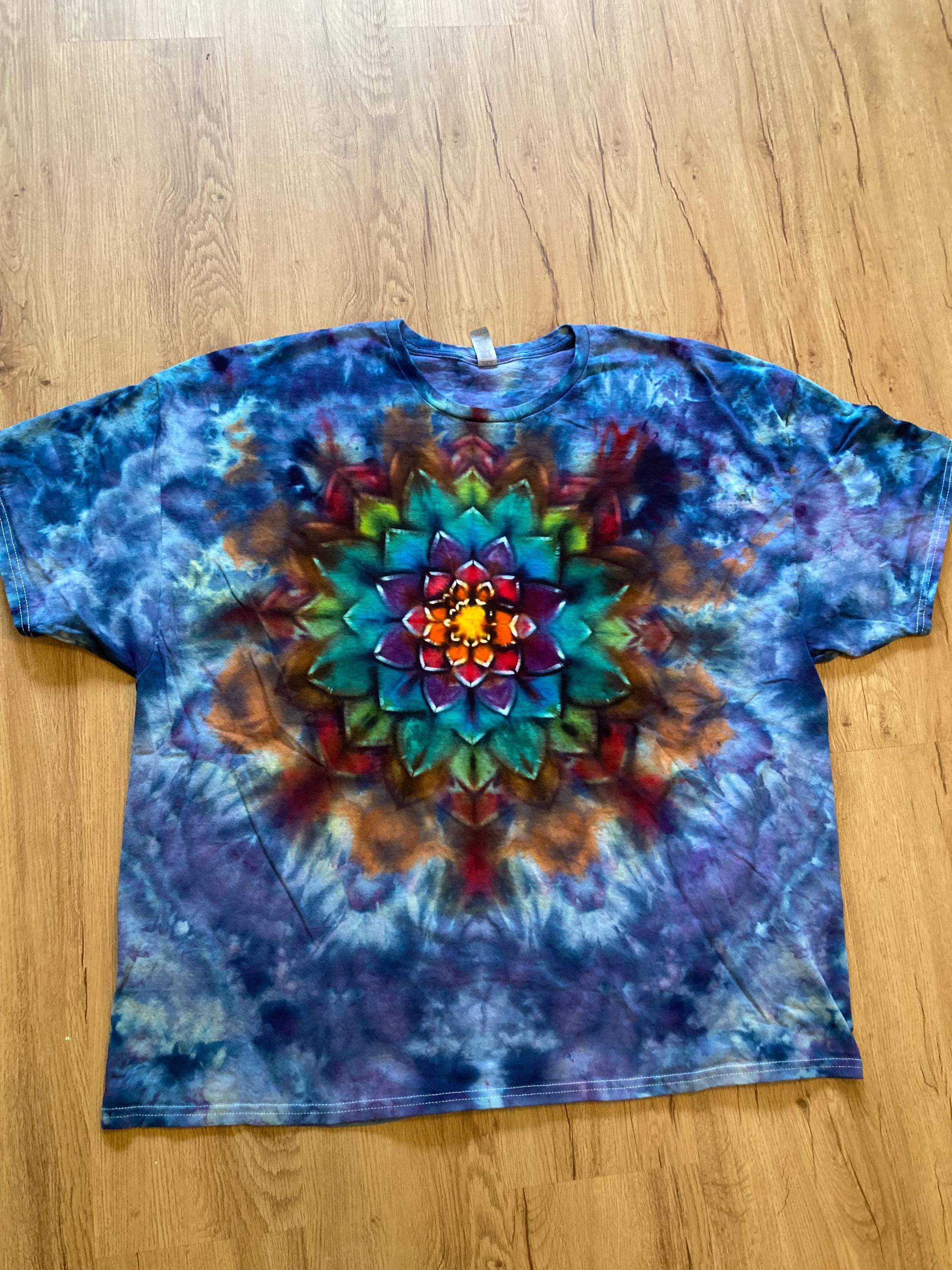 3XL Shirt | Lotus Tie Dye Shirt | Psychedelic T Shirt | Galaxy Ice Dye Shirt | Festival Shirt | Mandala Psytrance Shirt | Geode Tie Dye