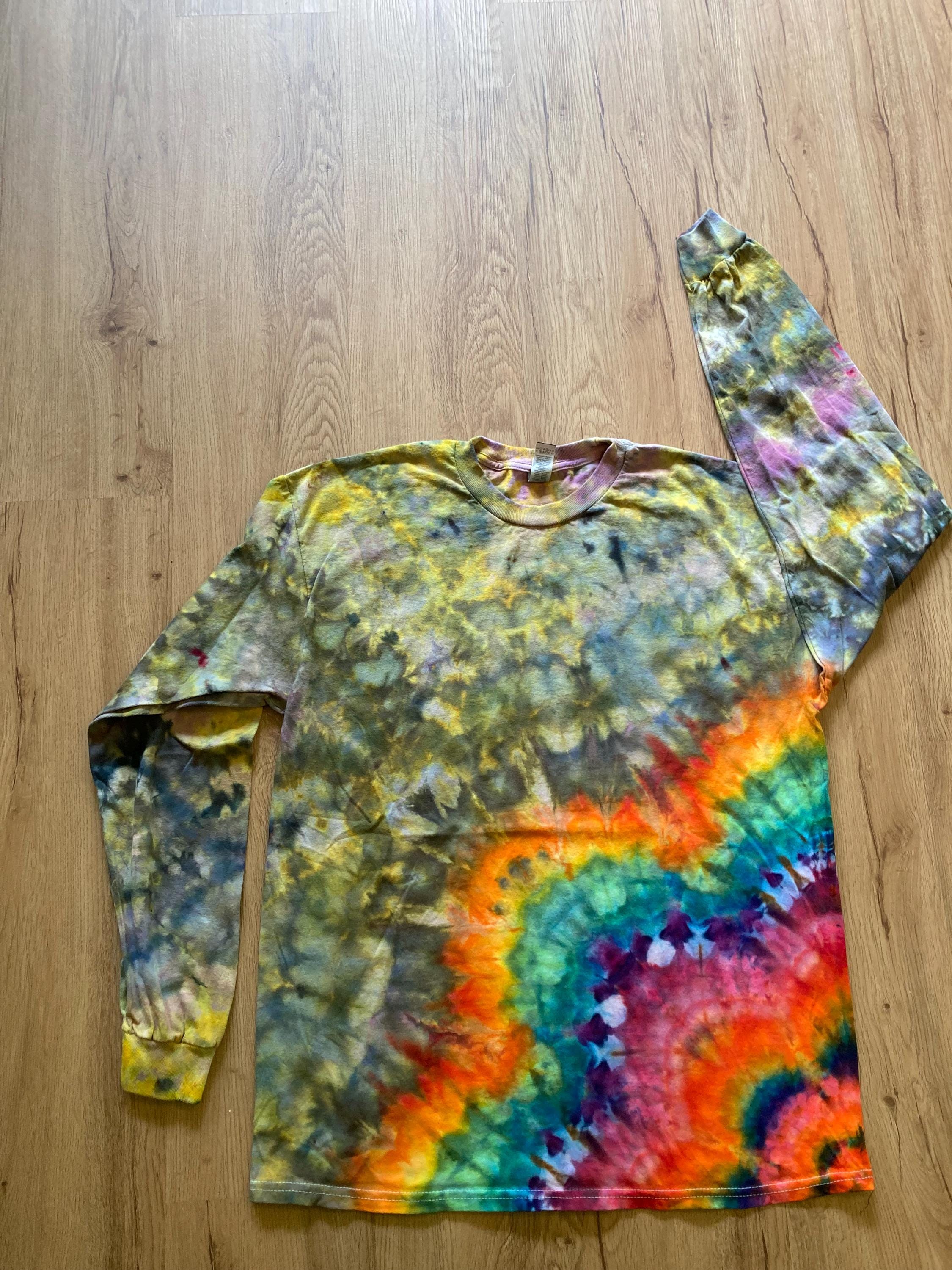 Large Shirt | Handmade Mandala Shirt | Trippy Tie Dye Tee | Lotus Flower Shirt | Oversized Tee | Psychedelic Shirt | Long Sleeve Yoga Tee