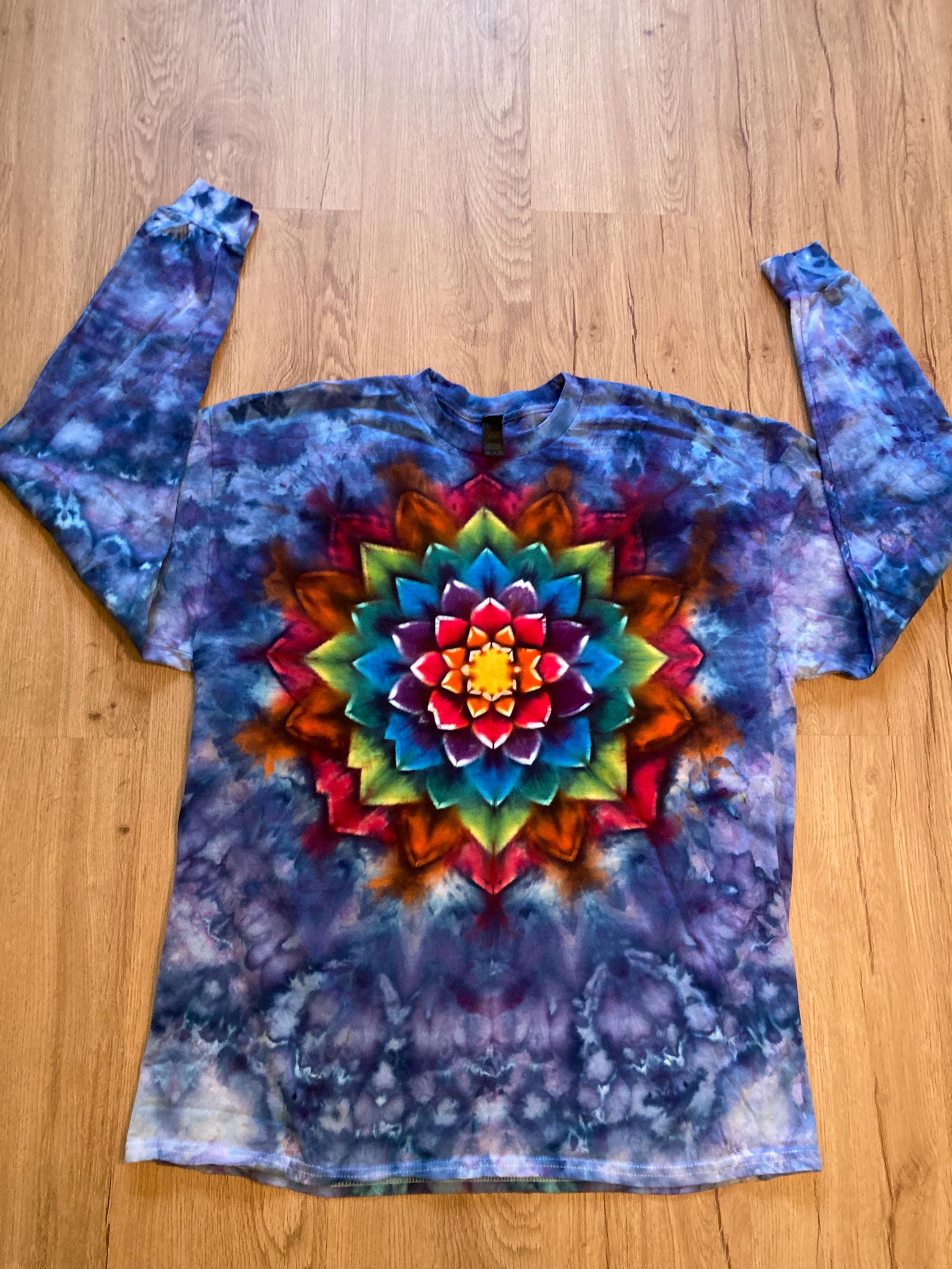 XL Shirt | Handmade Mandala Shirt | Trippy Tie Dye Tee | Lotus Flower Shirt | Oversized Tee | Psychedelic Shirt | Long Sleeve Yoga Tee