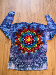 XL Shirt | Handmade Mandala Shirt | Trippy Tie Dye Tee | Lotus Flower Shirt | Oversized Tee | Psychedelic Shirt | Long Sleeve Yoga Tee