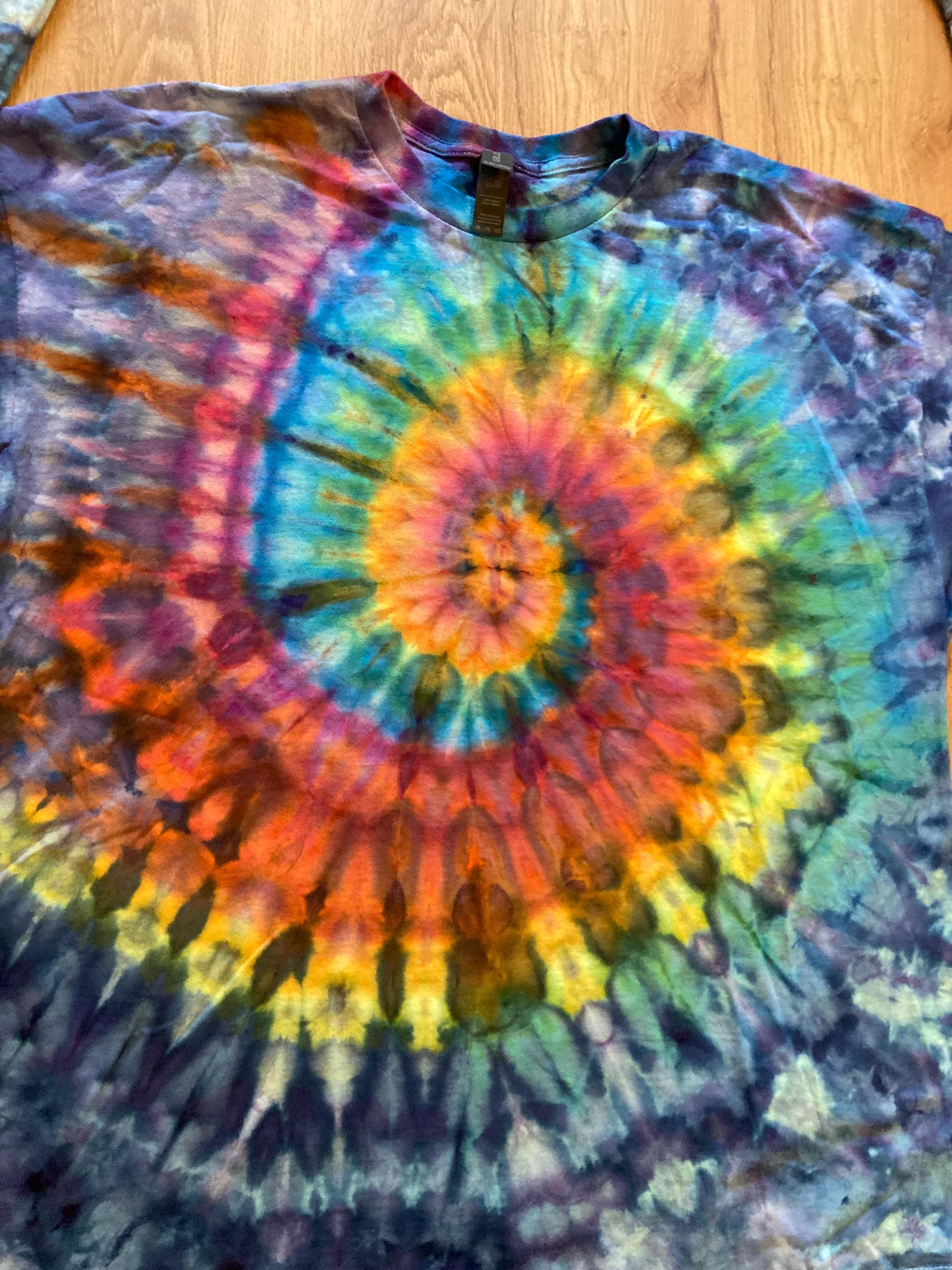 2XL Handmade Spiral swirl Shirt | Trippy Tie Dye Tee | Lotus Flower Shirt | Oversized Tee | Psychedelic Shirt | Long Sleeve Yoga Tee