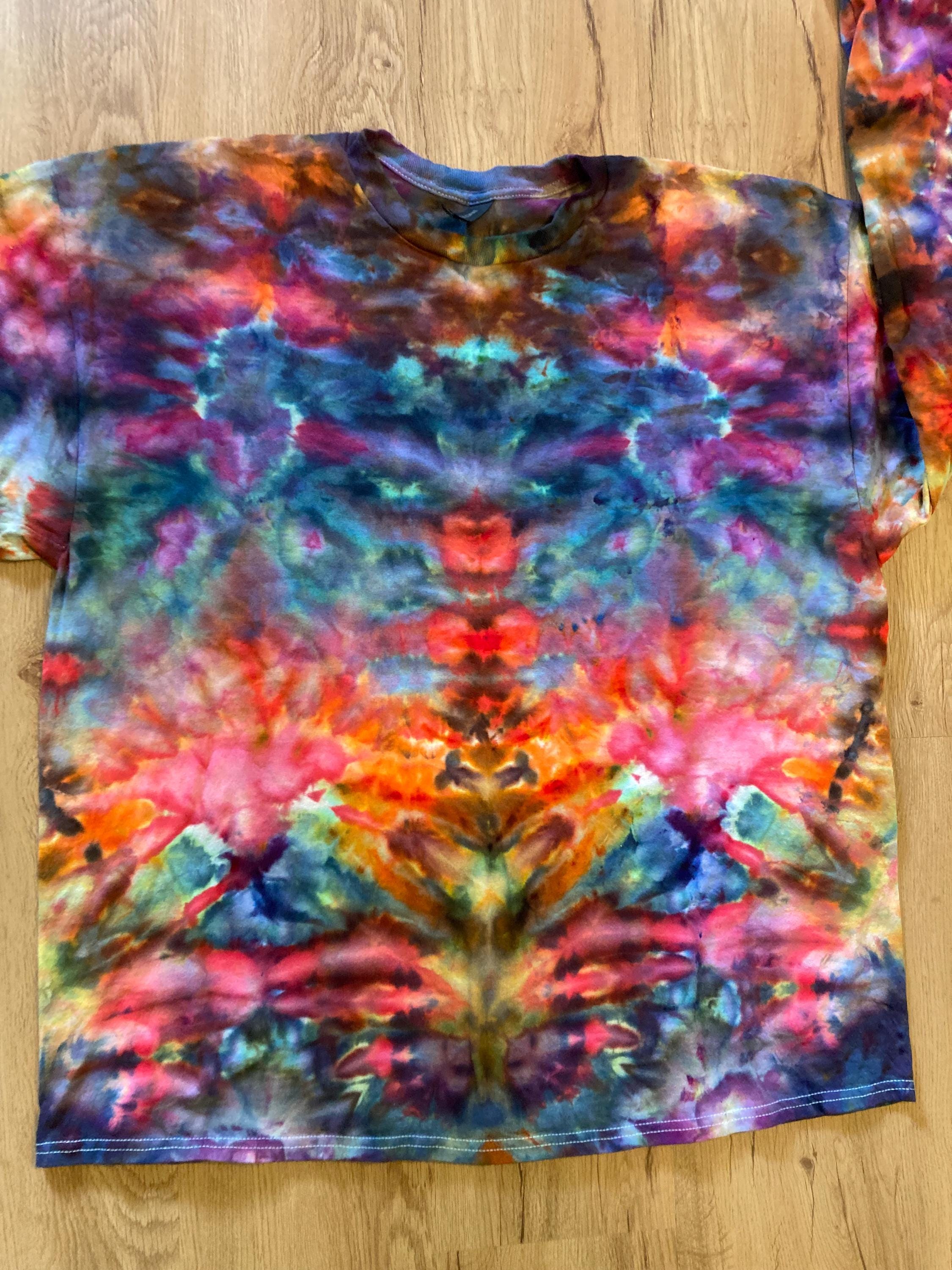 2XL Handmade Fractal Shirt | Trippy Tie Dye Tee | Lotus Flower Shirt | Oversized Tee | Psychedelic Shirt | Long Sleeve Yoga Tee