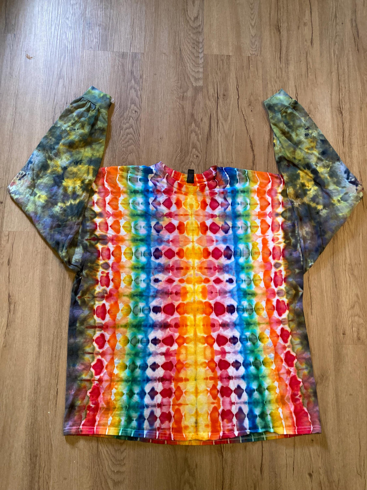2XL Handmade Fractal Shirt | Trippy Tie Dye Tee | Lotus Flower Shirt | Oversized Tee | Psychedelic Shirt | Long Sleeve Yoga Tee