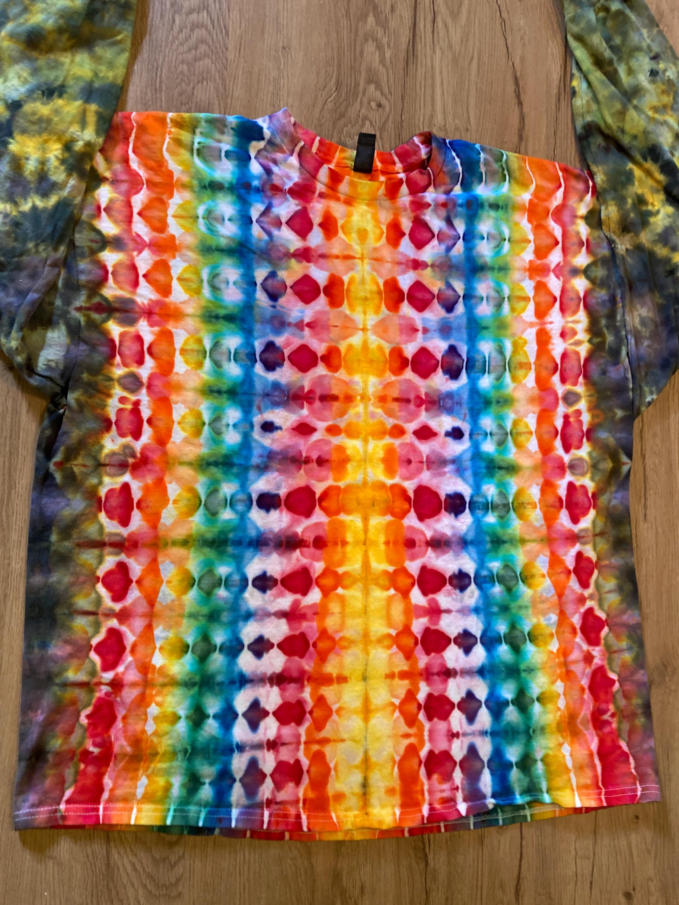 2XL Handmade Fractal Shirt | Trippy Tie Dye Tee | Lotus Flower Shirt | Oversized Tee | Psychedelic Shirt | Long Sleeve Yoga Tee