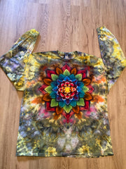 2XL Handmade Mandala Shirt | Trippy Tie Dye Tee | Lotus Flower Shirt | Oversized Tee | Psychedelic Shirt | Long Sleeve Yoga Tee