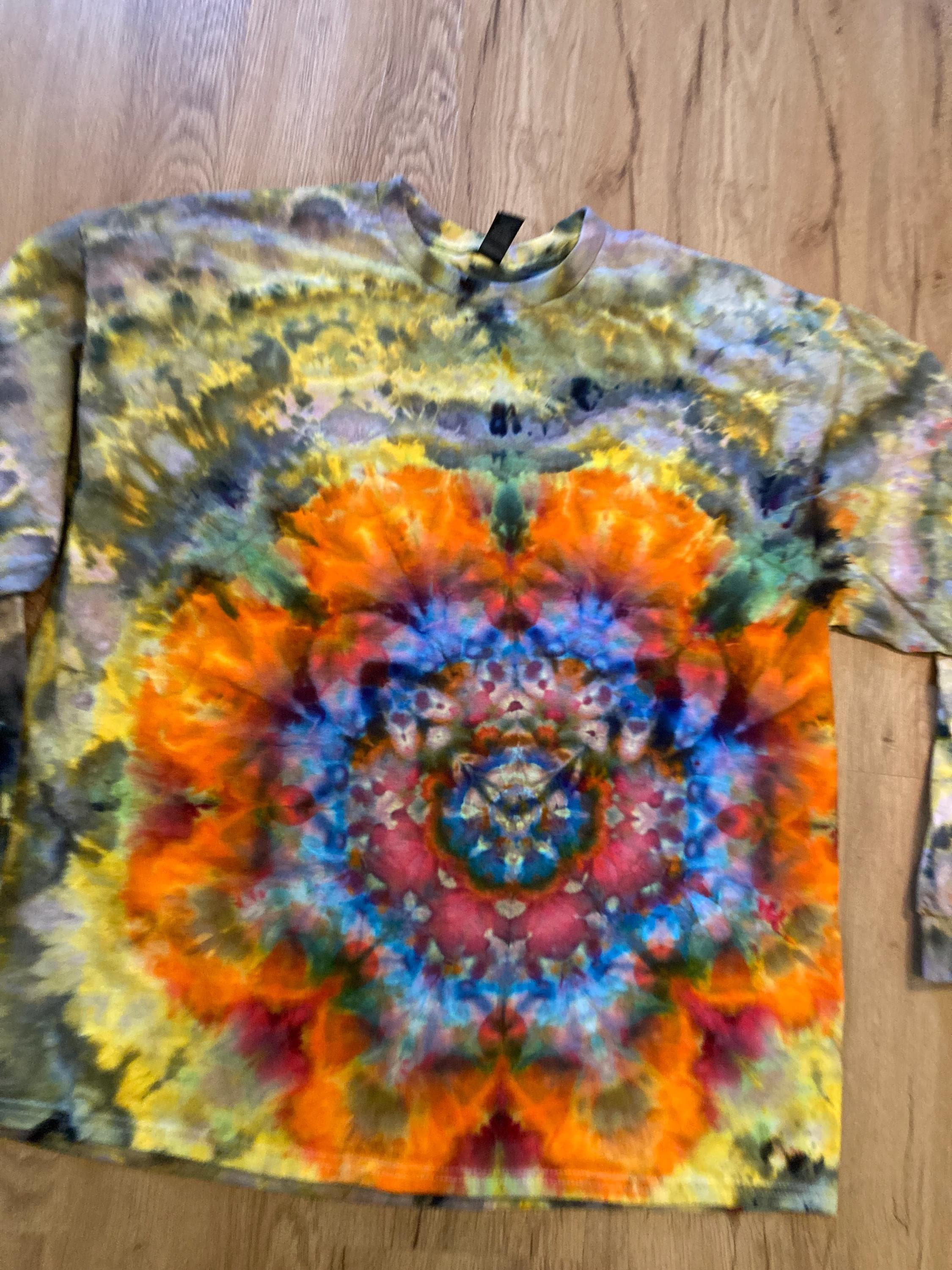 2XL Handmade Mandala Shirt | Trippy Tie Dye Tee | Lotus Flower Shirt | Oversized Tee | Psychedelic Shirt | Long Sleeve Yoga Tee