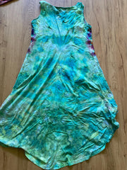 Size Large Dress | Psychedelic Hippie Dress | High Low Tie Dye Dress | Mandala Flower Tank Dress | Festival Apparel | Galaxy Ice Dye Dress