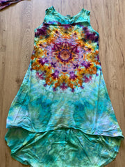 Size Large Dress | Psychedelic Hippie Dress | High Low Tie Dye Dress | Mandala Flower Tank Dress | Festival Apparel | Galaxy Ice Dye Dress