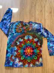 XL Shirt | Handmade Special Mandala Shirt | Trippy Tie Dye | Lotus Flower Shirt | Oversized Tee | Psychedelic Shirt | Long Sleeve Yoga Tee