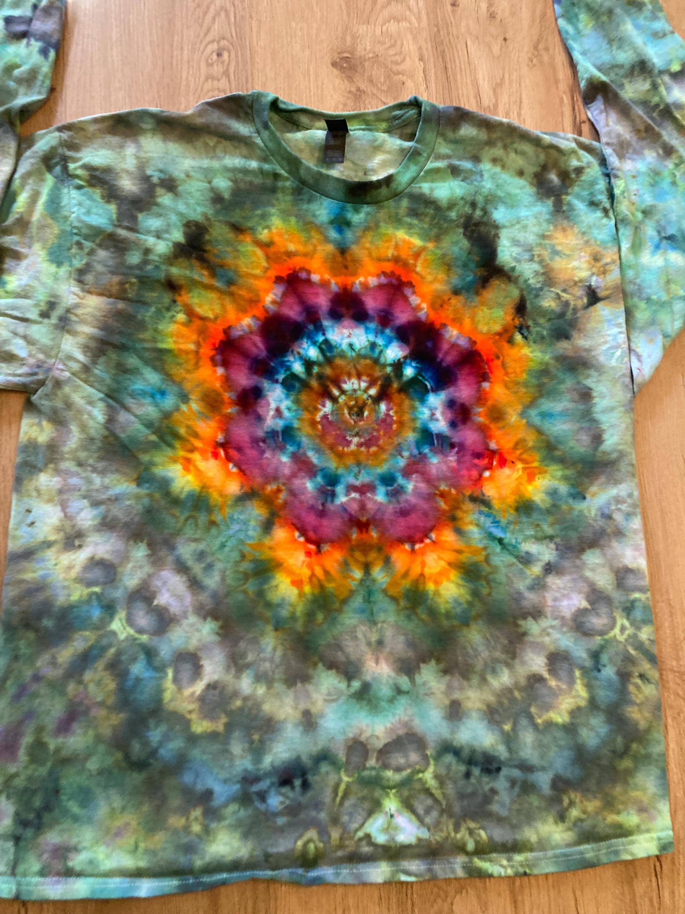 XL Shirt | Handmade Mandala Shirt | Trippy Tie Dye Tee | Lotus Flower Shirt | Oversized Tee | Psychedelic Shirt | Long Sleeve Yoga Tee