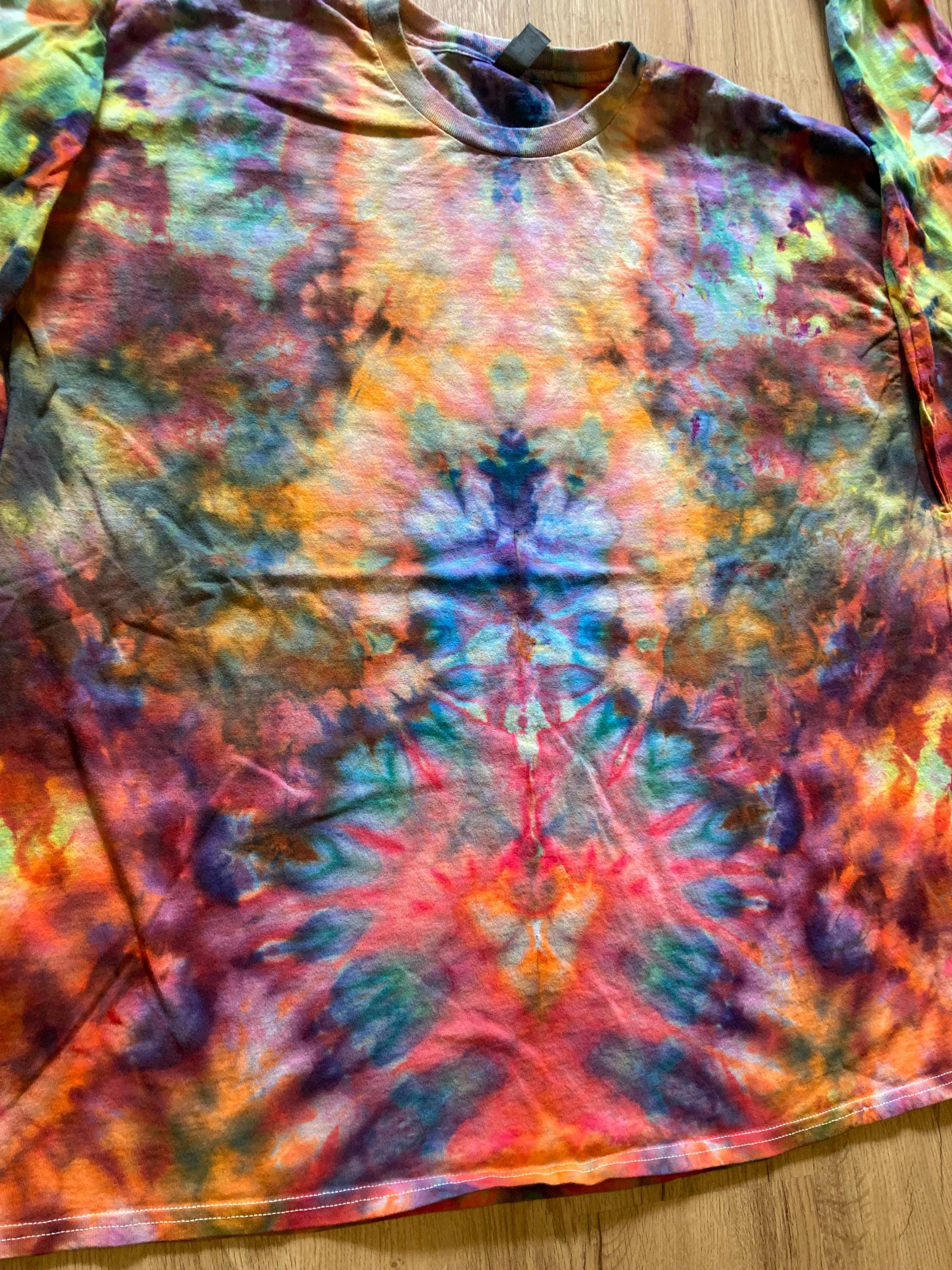 4XL Shirt | Handmade Fractal Shirt | Trippy Tie Dye Tee | Lotus Flower Shirt | Oversized Tee | Psychedelic Shirt | Long Sleeve Yoga Tee