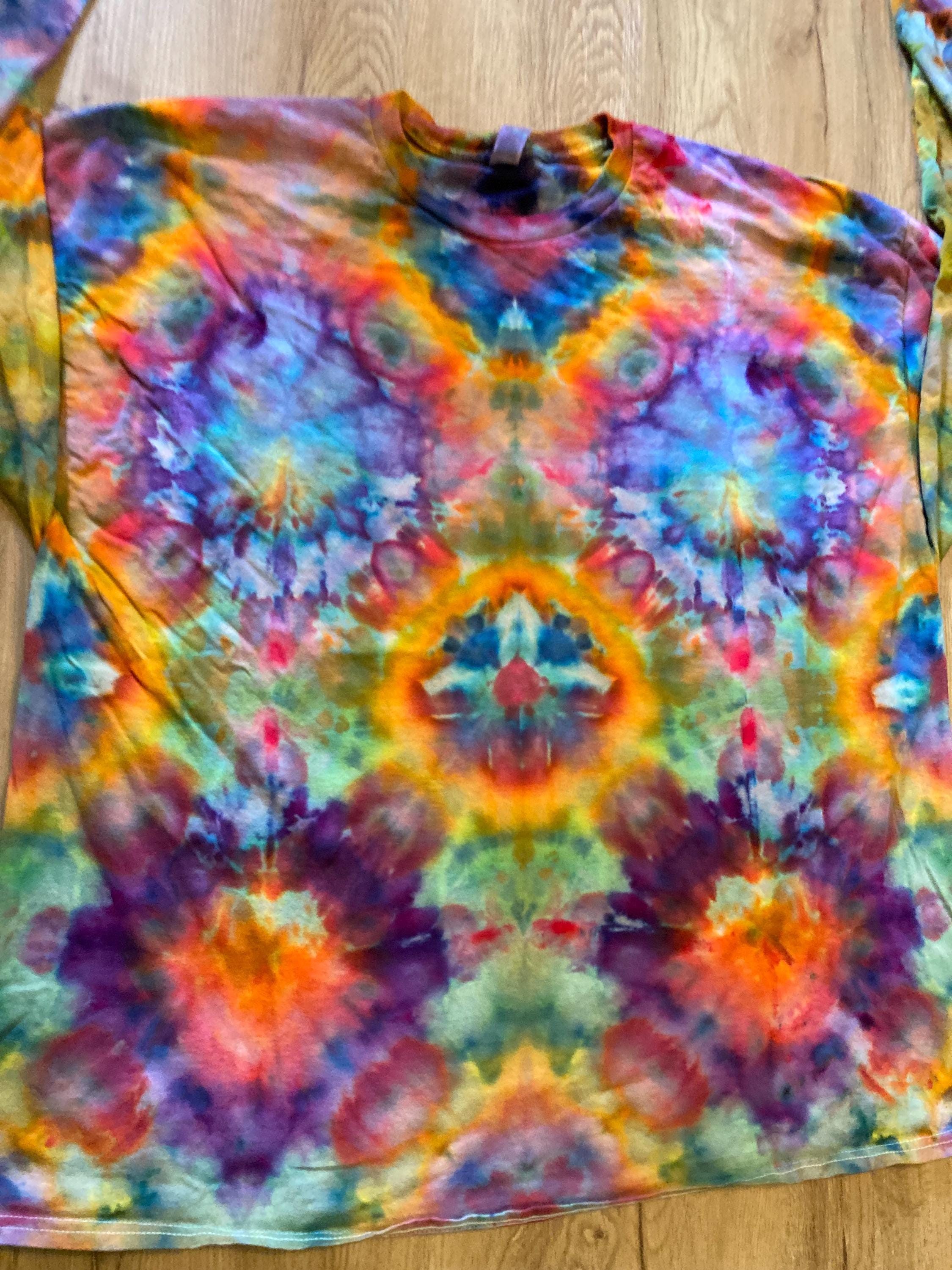 3XL Shirt | Handmade Fractal Shirt | Trippy Tie Dye Tee | Lotus Flower Shirt | Oversized Tee | Psychedelic Shirt | Long Sleeve Yoga Tee
