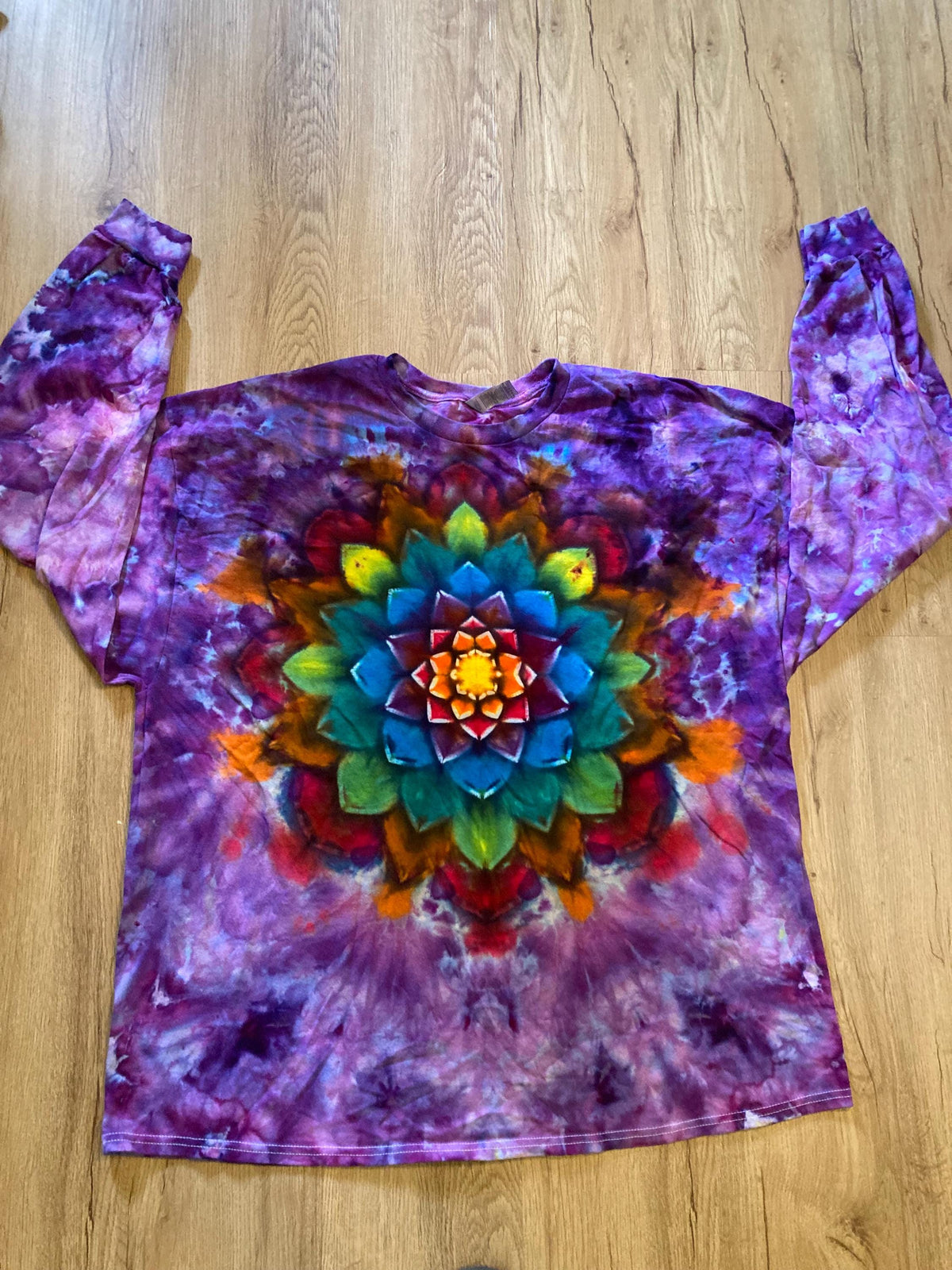 3XL Shirt | Handmade Mandala Shirt | Trippy Tie Dye Tee | Lotus Flower Shirt | Oversized Tee | Psychedelic Shirt | Long Sleeve Yoga Tee