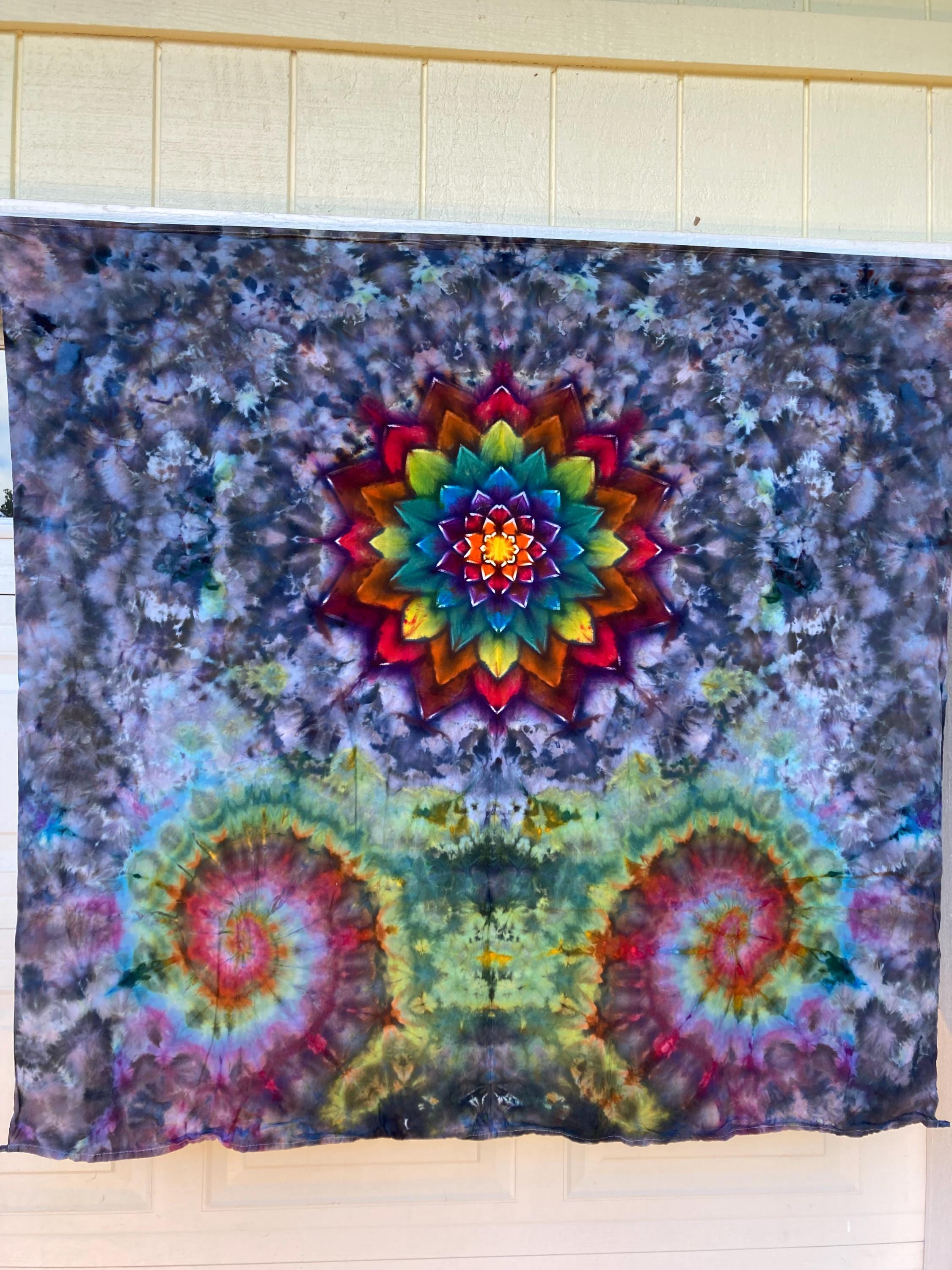 Psychedelic Wall Hanging | Trippy Tie Dye Tapestry | Ice Dye Tapestry | Fractal Tapestry | Above Bed Decor | Psytrance Art