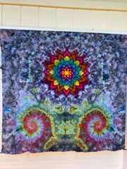 Psychedelic Wall Hanging | Trippy Tie Dye Tapestry | Ice Dye Tapestry | Fractal Tapestry | Above Bed Decor | Psytrance Art