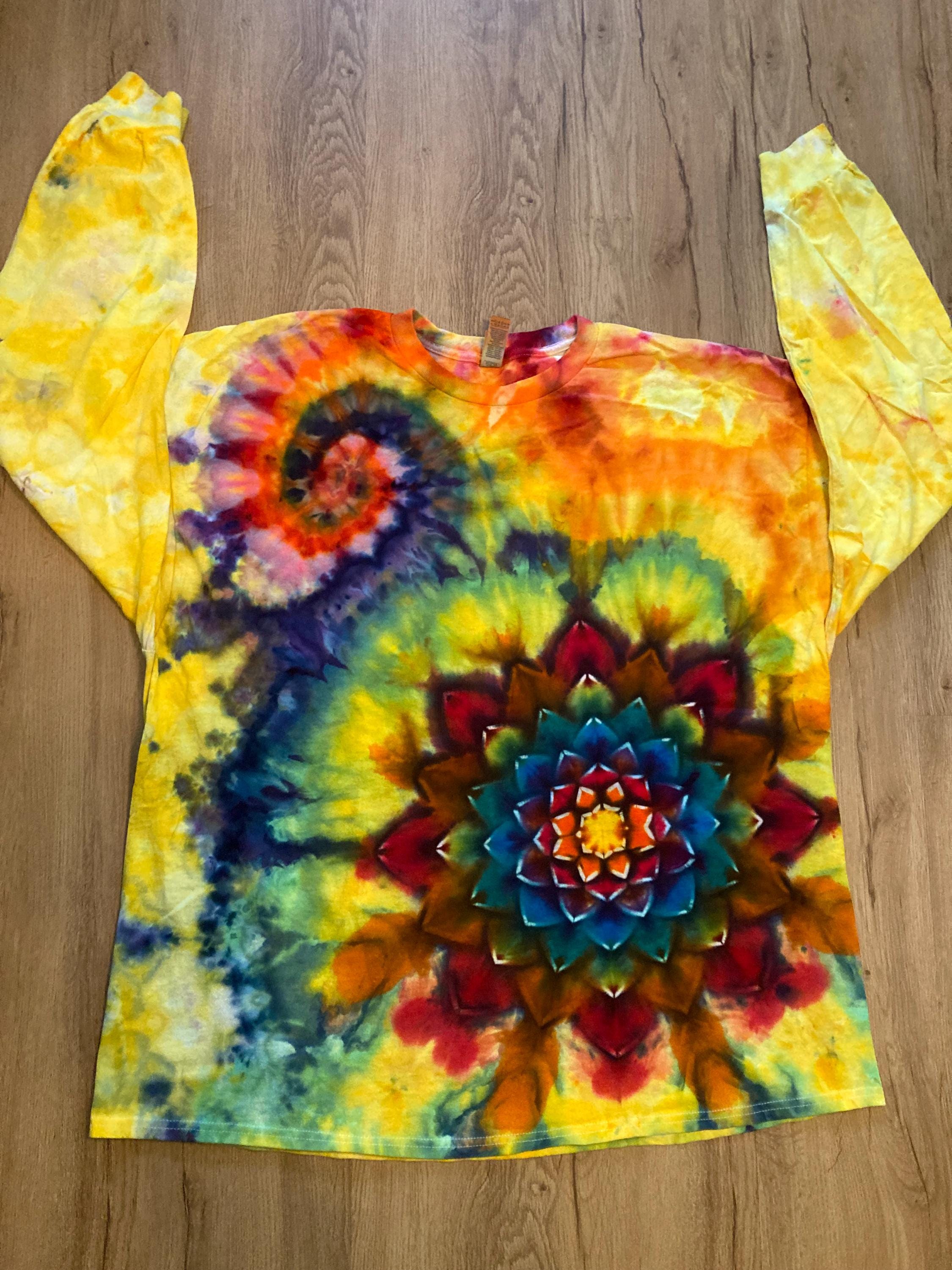 3XL Shirt | Handmade Special Mandala Shirt | Trippy Tie Dye | Lotus Flower Shirt | Oversized Tee | Psychedelic Shirt | Long Sleeve Yoga Tee