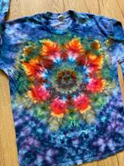 Large Shirt | Handmade Mandala Shirt | Trippy Tie Dye Tee | Lotus Flower Shirt | Oversized Tee | Psychedelic Shirt | Long Sleeve Yoga Tee