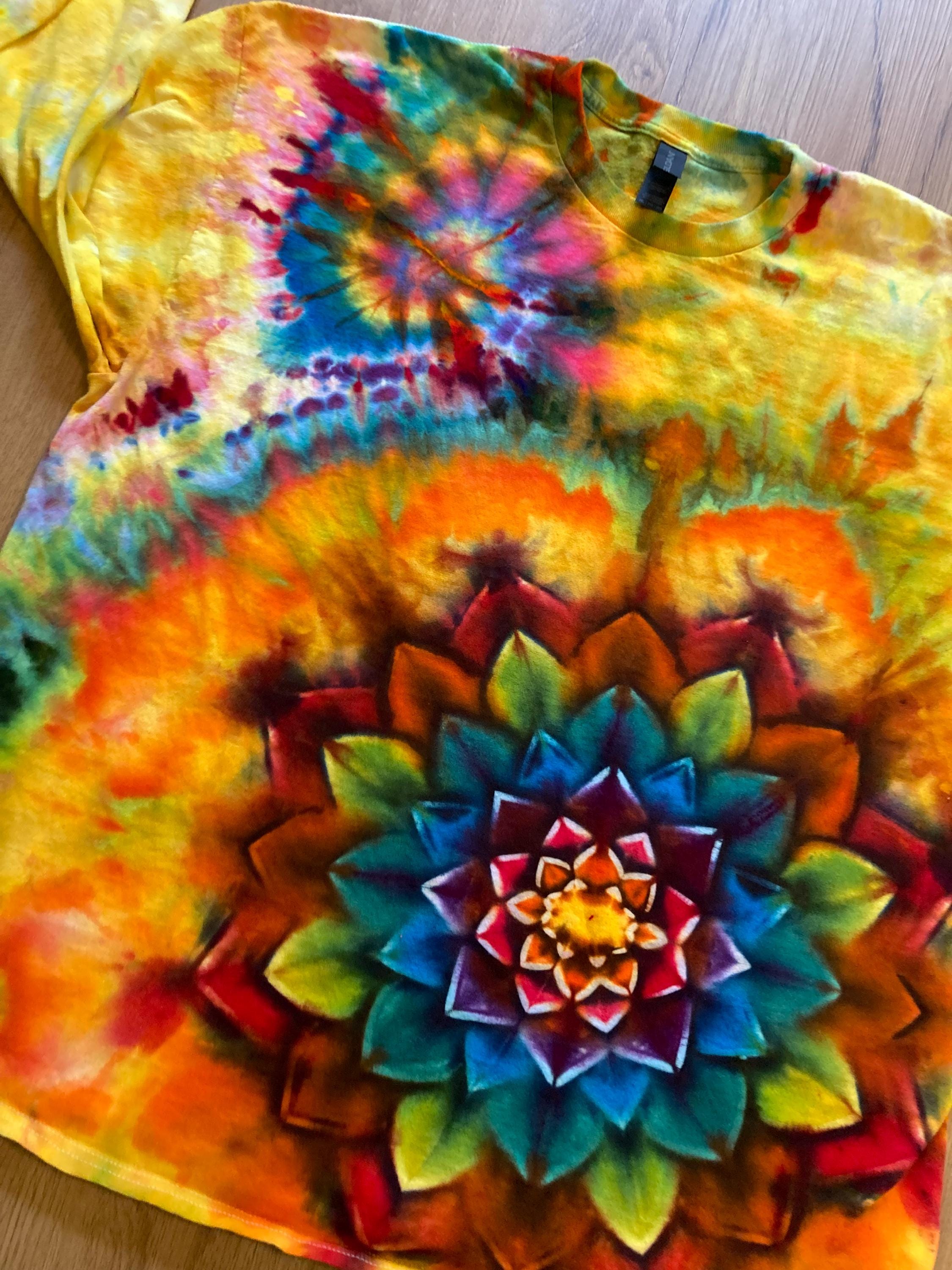 2XL Special Mandala Shirt | Trippy Tie Dye Tee | Lotus Flower Shirt | Oversized Tee | Psychedelic Shirt | Long Sleeve Yoga Tee