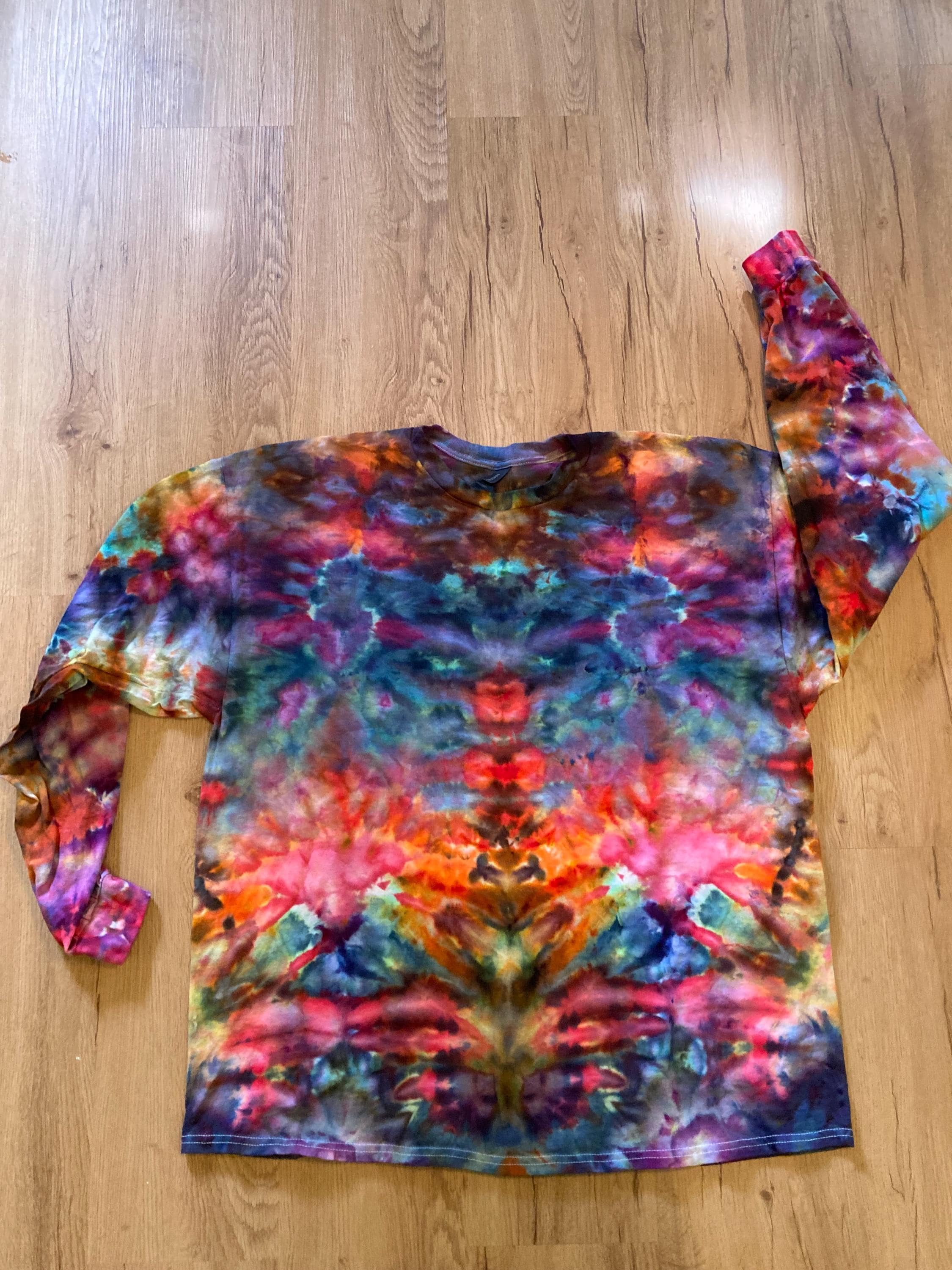 2XL Handmade Fractal Shirt | Trippy Tie Dye Tee | Lotus Flower Shirt | Oversized Tee | Psychedelic Shirt | Long Sleeve Yoga Tee