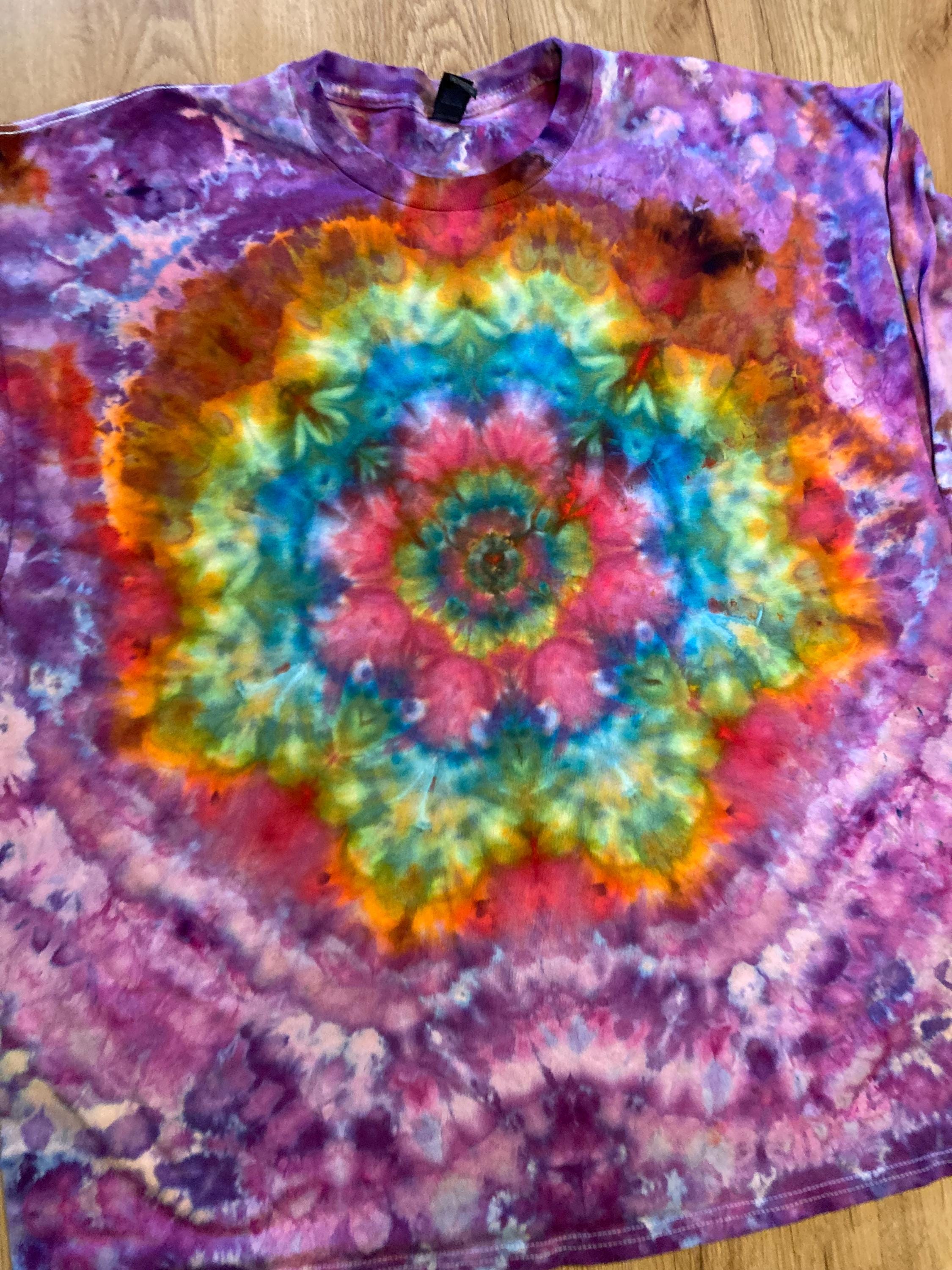 2XL Handmade Mandala Shirt | Trippy Tie Dye Tee | Lotus Flower Shirt | Oversized Tee | Psychedelic Shirt | Long Sleeve Yoga Tee