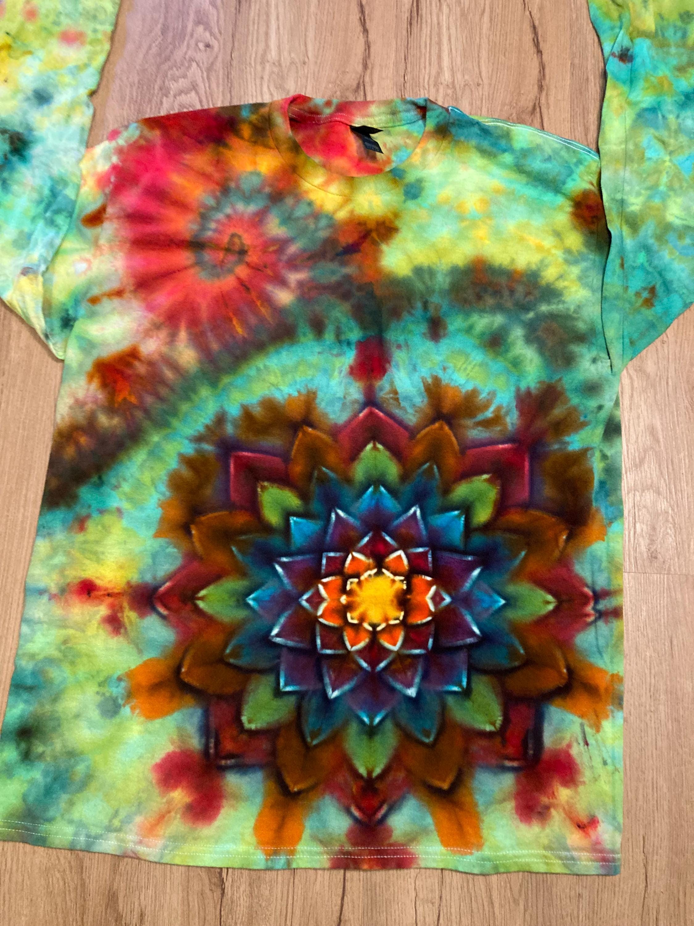 Large Shirt | Handmade Special Mandala Shirt | Trippy Tie Dye | Lotus Flower Shirt | Oversized Tee| Psychedelic Shirt | Long Sleeve Yoga Tee